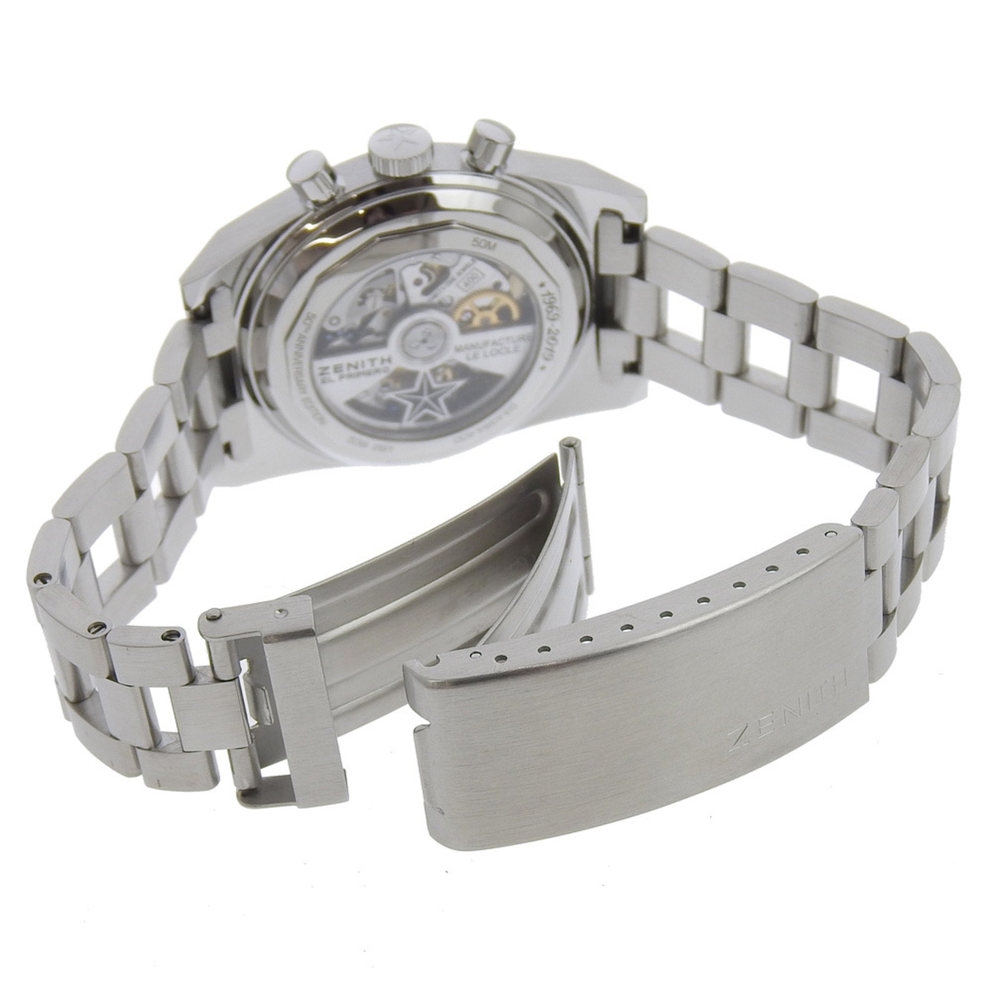 Zenith Chronomaster Revival El Primero-horloge, 50-jarig jubileum, gelimiteerde editie, model 03.A384.400, roestvrij staal, automatisch chronograafhorloge met witte wijzerplaat, herenhorloge