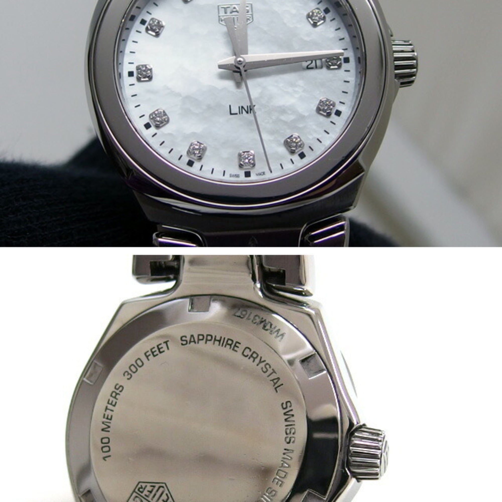 TAG Heuer Link Datum 12P Damenuhr Weiß Zifferblatt in Muscheloptik und Diamanten
