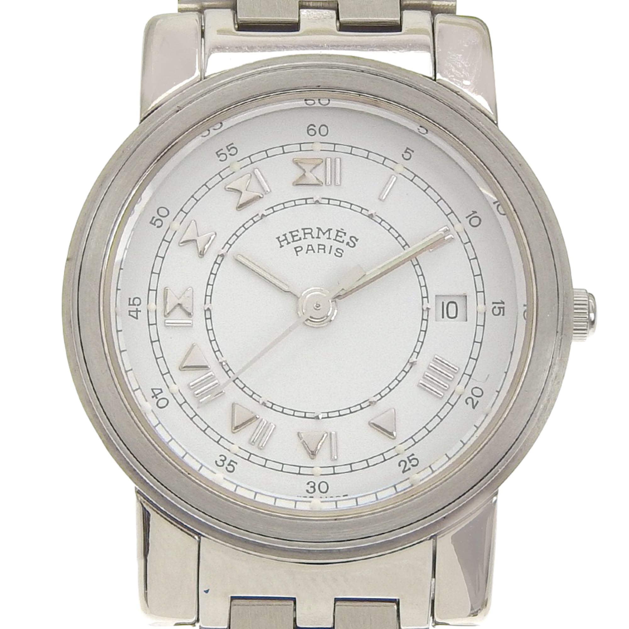 Hermès Carrick Women's Stainless Steel Quartz Watch with Analog Display and White Dial