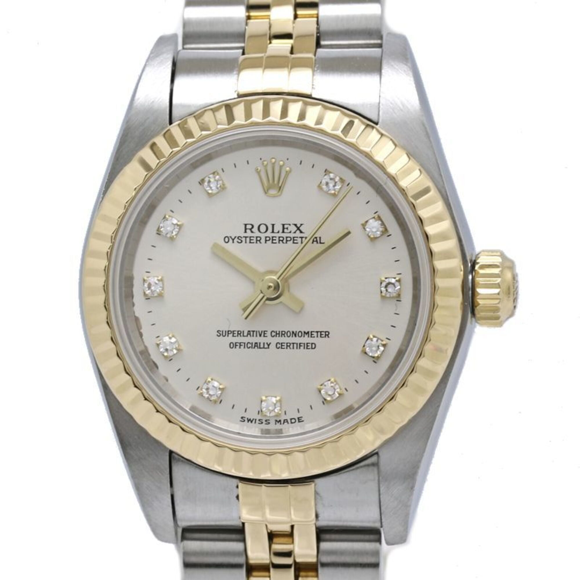Rolex Oyster Perpetual 11P Diamond 76193G Silver Dial 26mm Watch