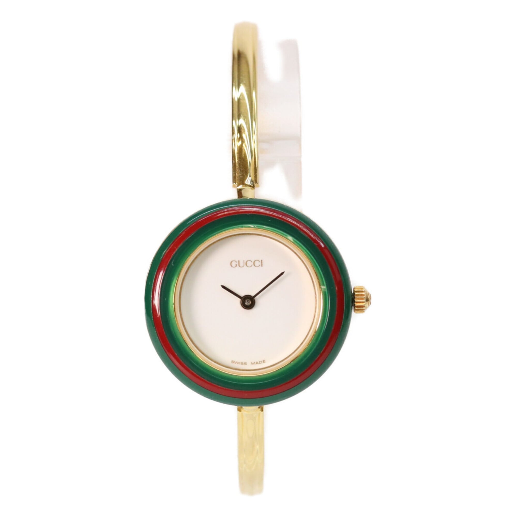 GUCCI 1100L 11 12.2 Change Bezel Bangle Watch, Medium Size, Quartz, Gold, White Dial, Women's Watch