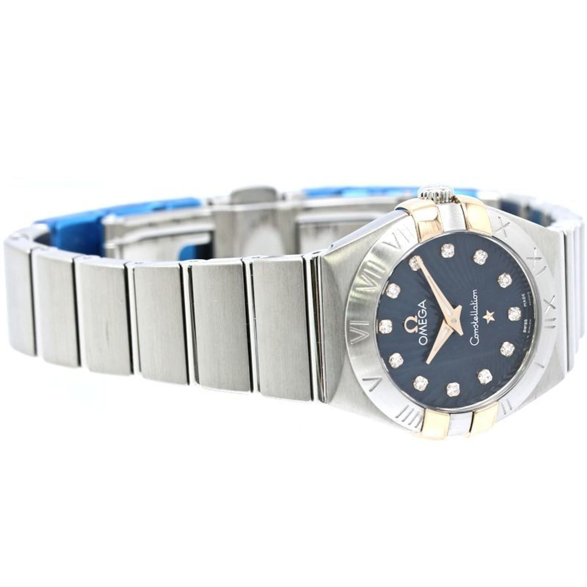 Omega Constellation Brushed 12P Diamond 123.20.24.60.53.002 Blue Dial 24mm Watch
