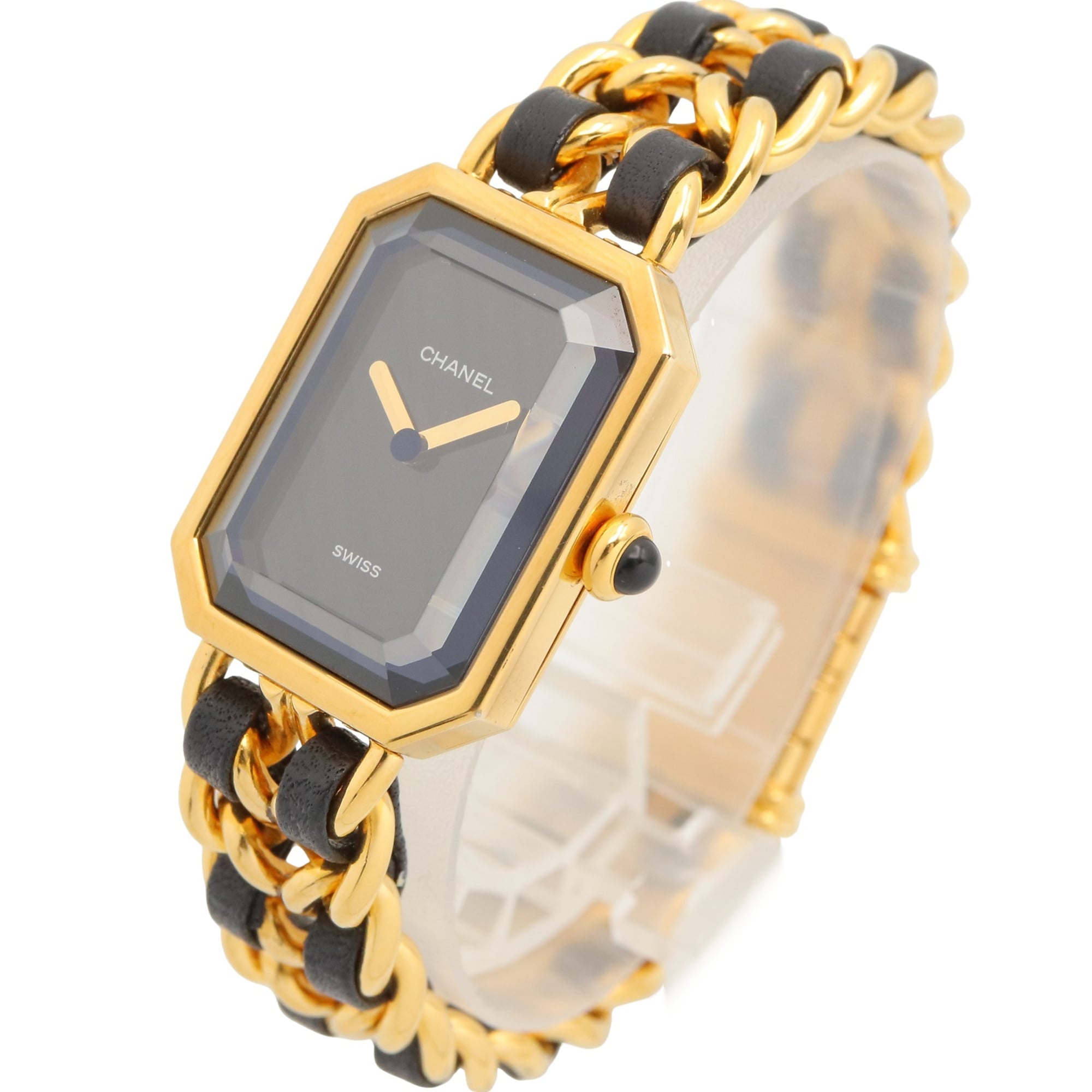 Chanel CHANEL Première M Watch, Gold Plated Leather, Women's, Black, H0001