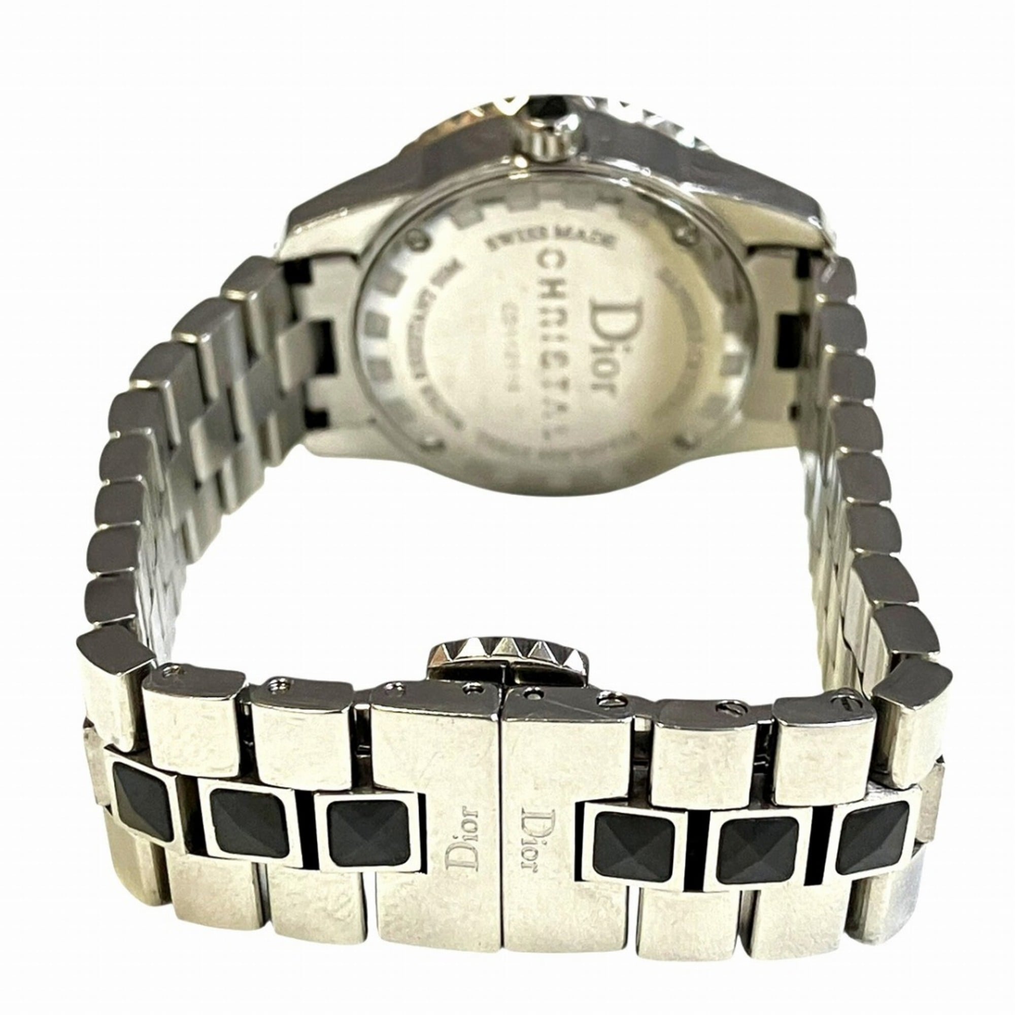 Christian Dior-horloge met kristallen en diamanten rand, totaalgewicht 75,8 g, roestvrij staal, quartz, zwarte wijzerplaat, CD112116M001
