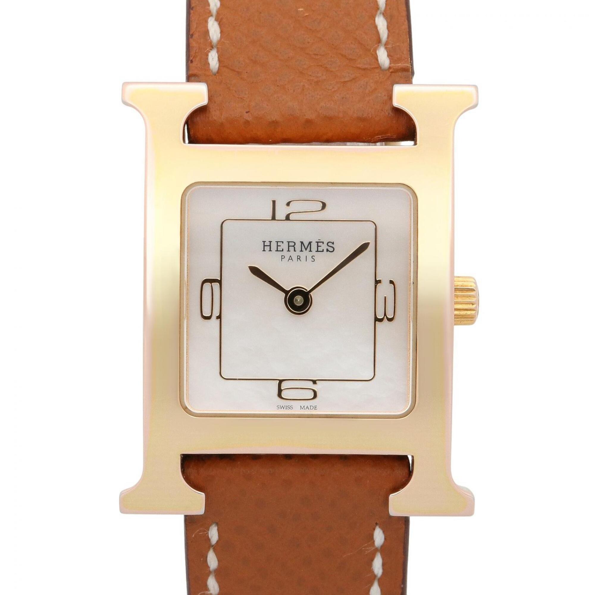 Hermes H- White Shell HH1.202c horloge met witte wijzerplaat, 21 mm