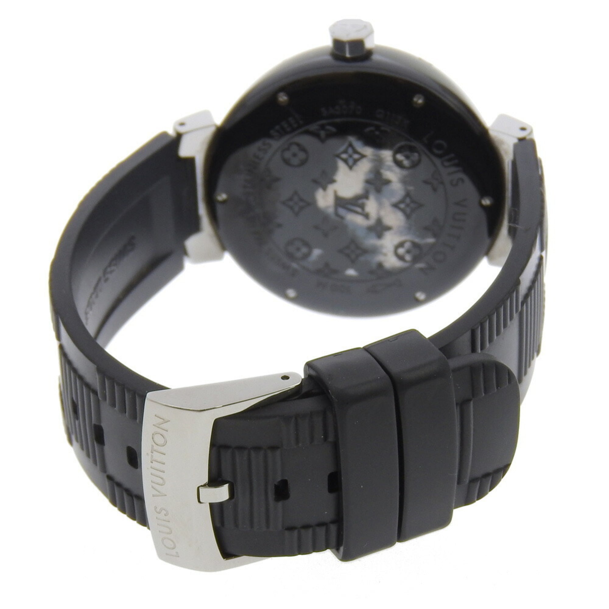 Louis Vuitton Tambour GMT Uhr Q113K Edelstahl x Kautschuk Automatik Schwarz Zifferblatt Herrenuhr