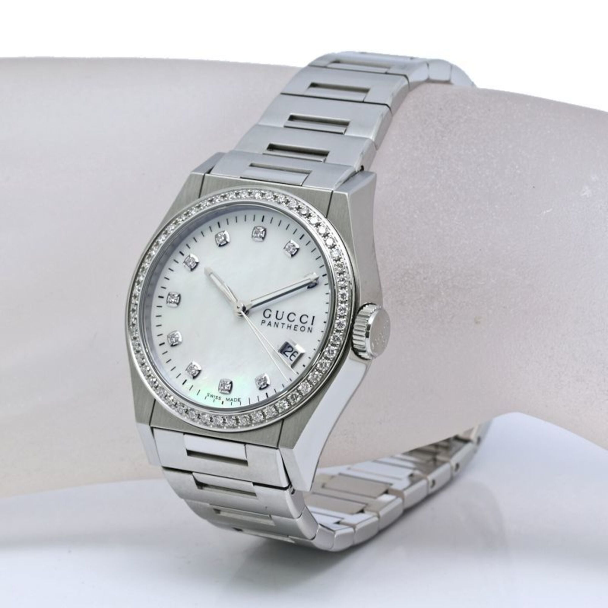 GUCCI Pantheon Bezel Diamond 10P YA115404 115.4 Boys' Stainless Steel 40561