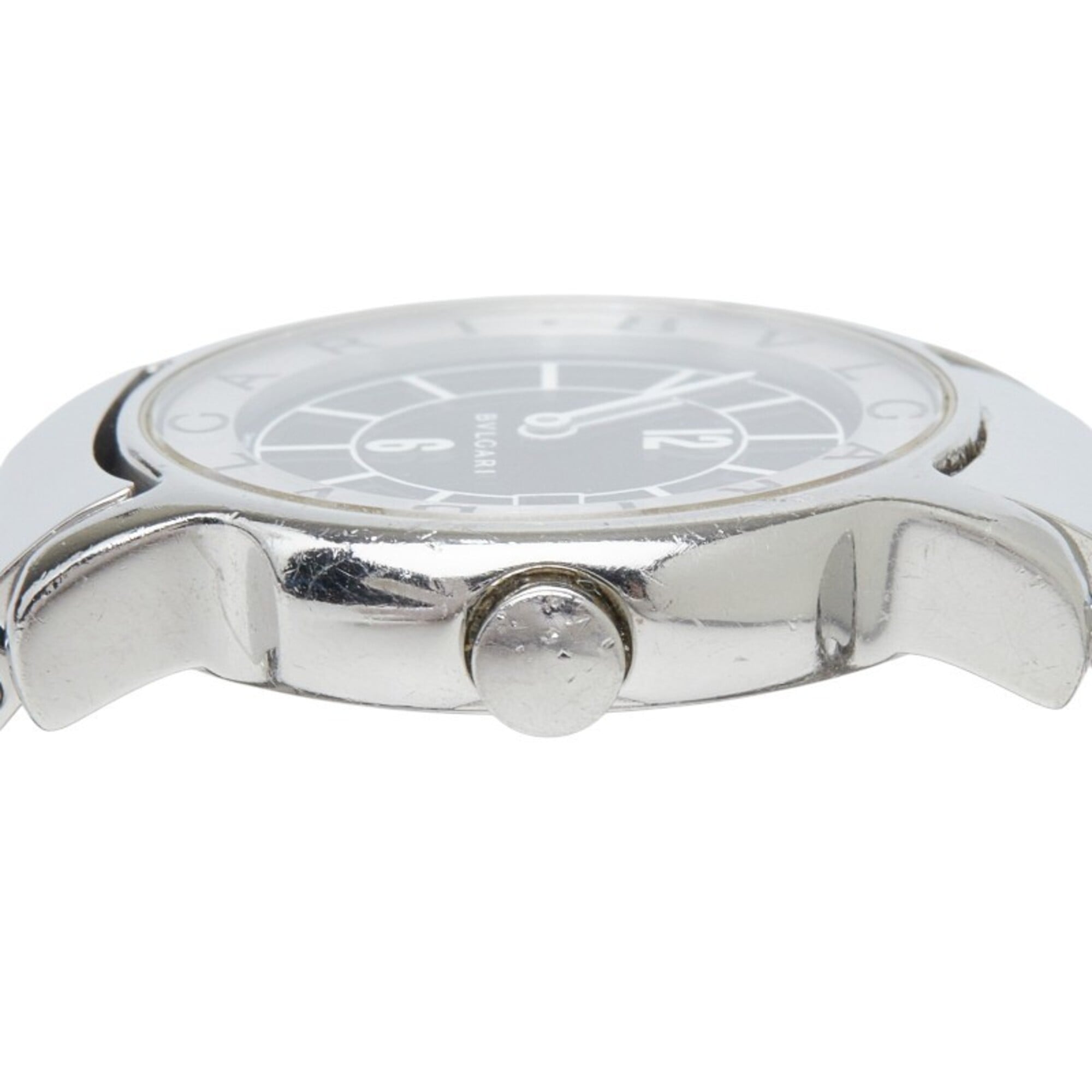 Bulgari Solotempo ST29S Quarzzuhr, Schwarz Zifferblatt, Edelstahl, Damenuhr, BVLGARI