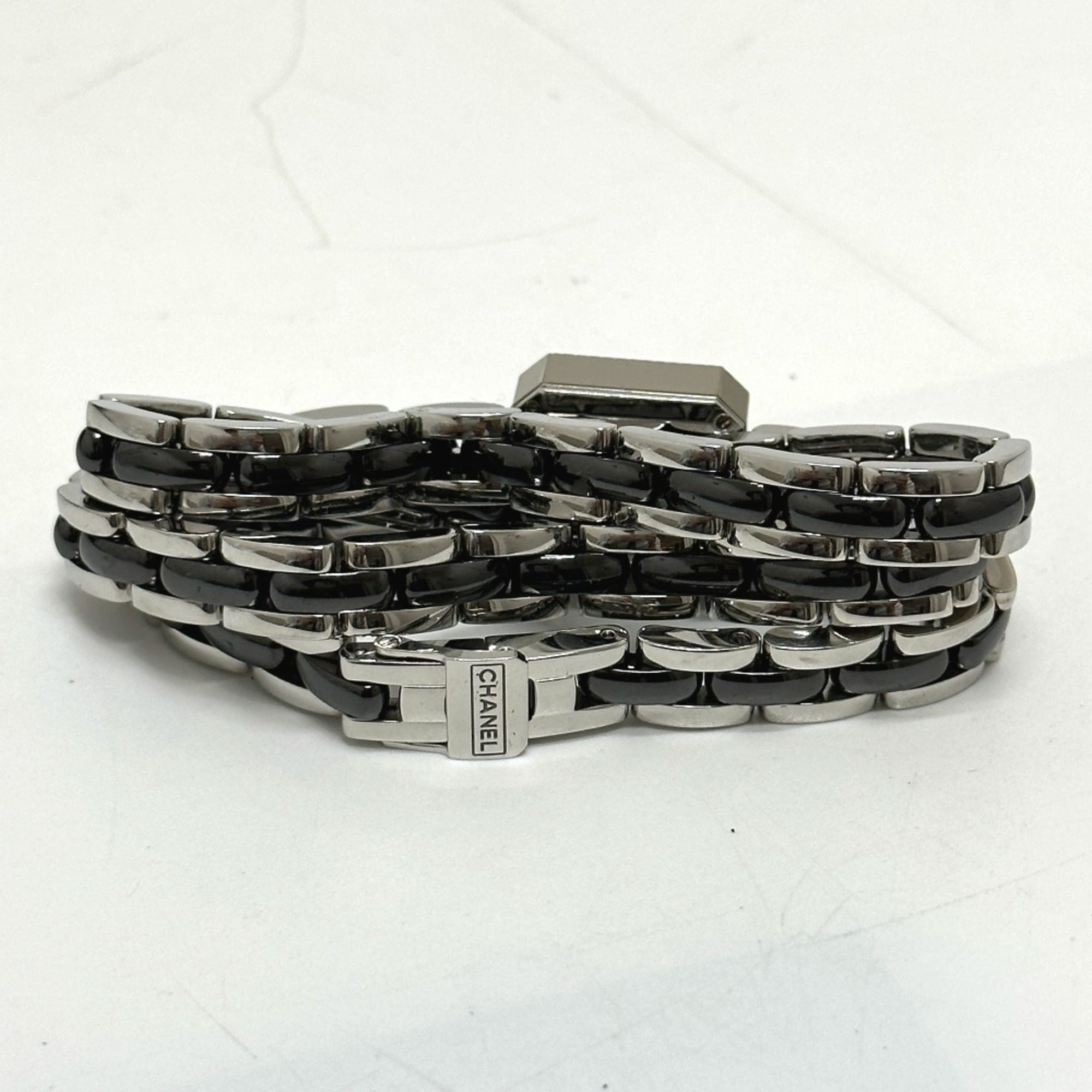 CHANEL Premiere Dreifacharmbanduhr H3058 mit Diamantlünette, Edelstahl/Keramik, Schwarz