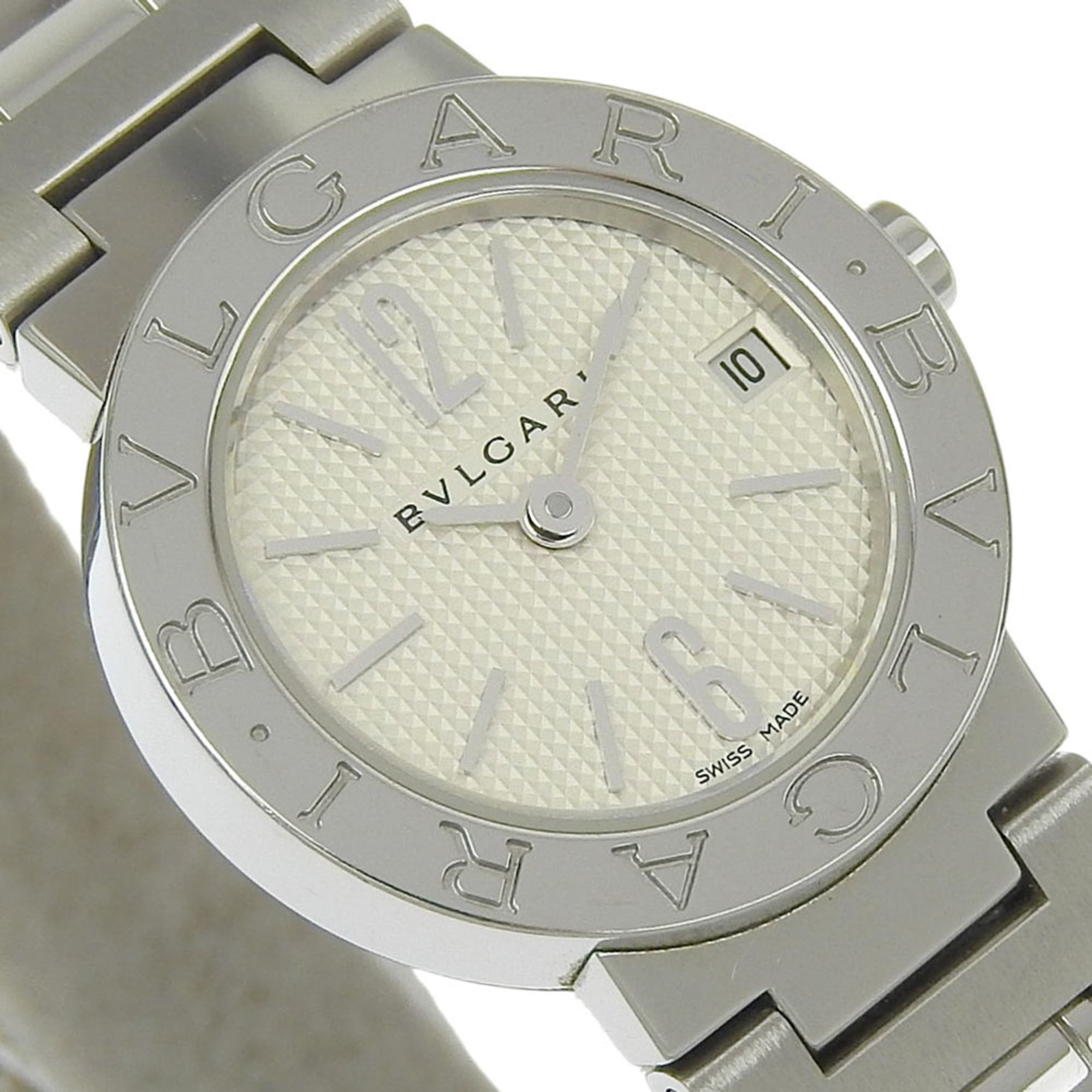 Bvlgari Uhr BB23SS Edelstahl Quarz Analoganzeige Weiß Zifferblatt Damenuhr