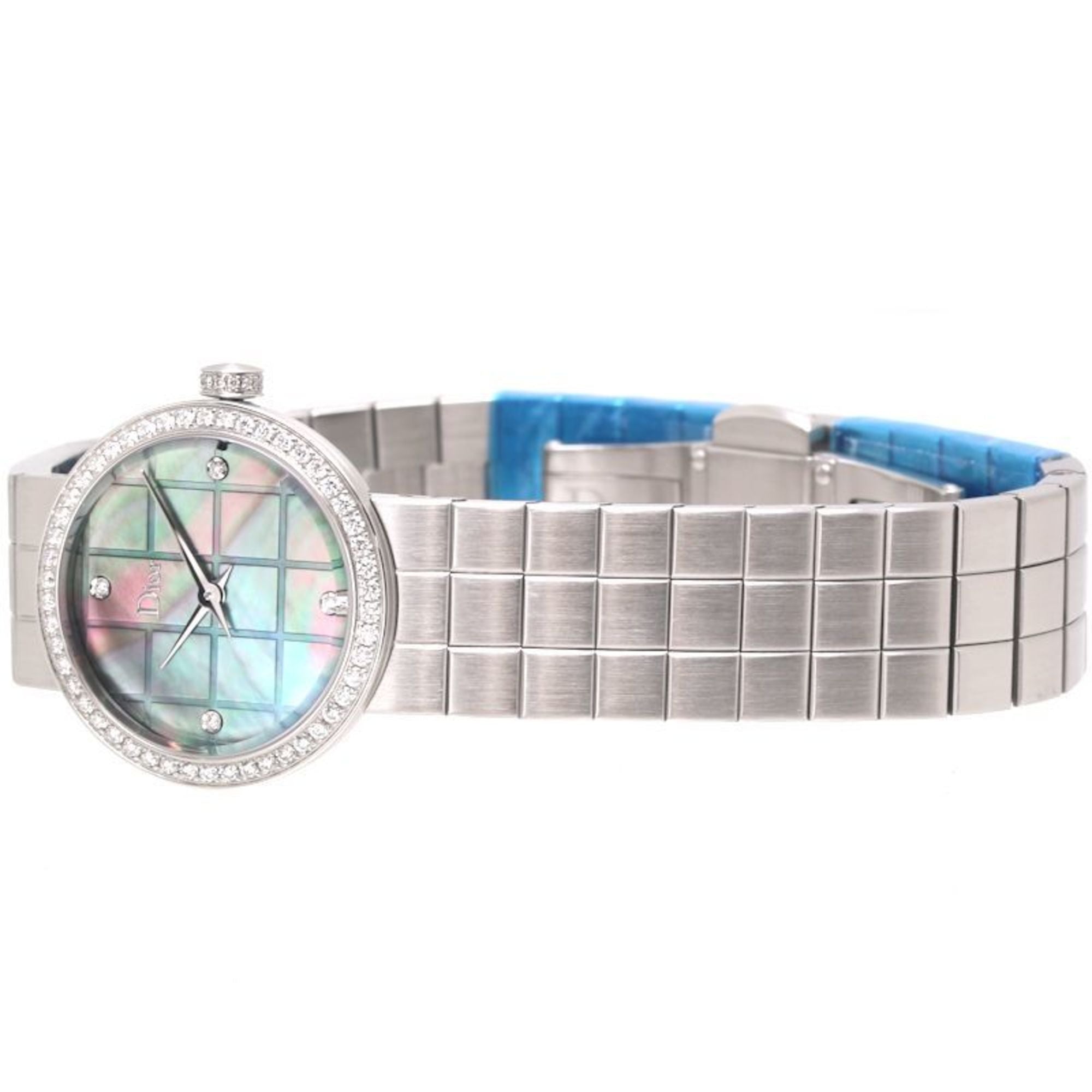 Christian Dior La D de CD047110M002 horloge met 4 diamanten en een diamanten lunette, roestvrij staal, dames, 39934