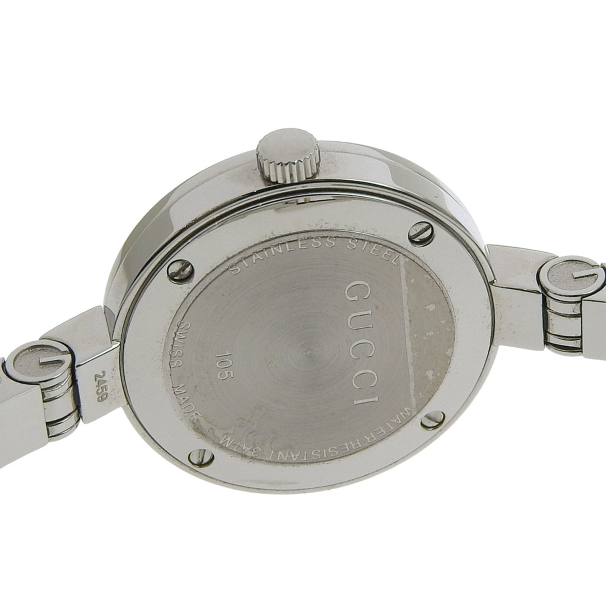 Gucci GUCCI Horloge 105 Roestvrij staal x diamant, quartz, analoog display, zwarte wijzerplaat, dameshorloge