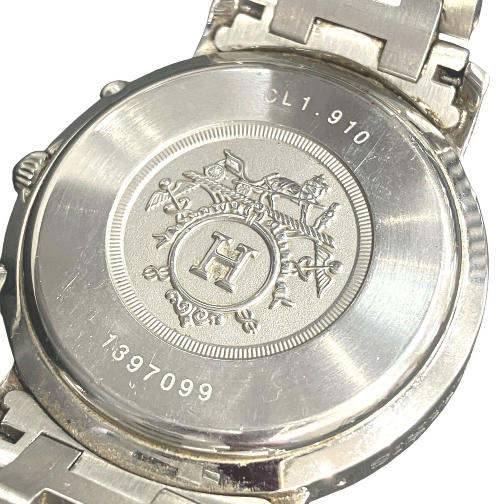 Hermes Clipper watch, total weight 102.4g, stainless steel, quartz movement, navy dial, CL1.910