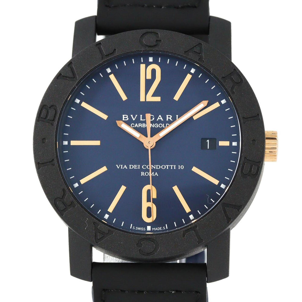 Bvlgari Carbon Gold BB40CL/BBP40C3CGLD/102634 Blaues Zifferblatt 40mm Uhr