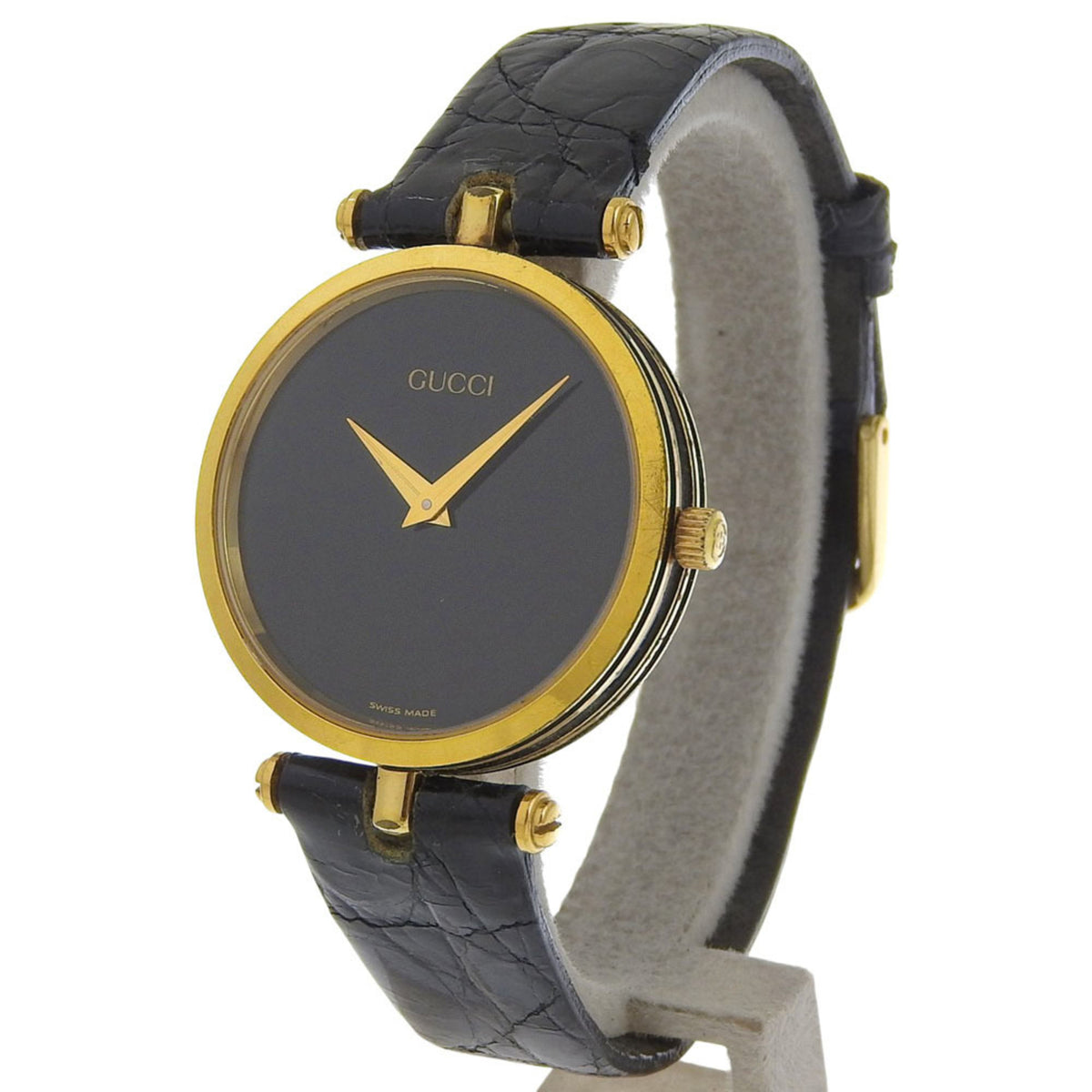 Gucci Sherry Line Watch, Gold Plated, Quartz, Analog, Black Dial, Men's