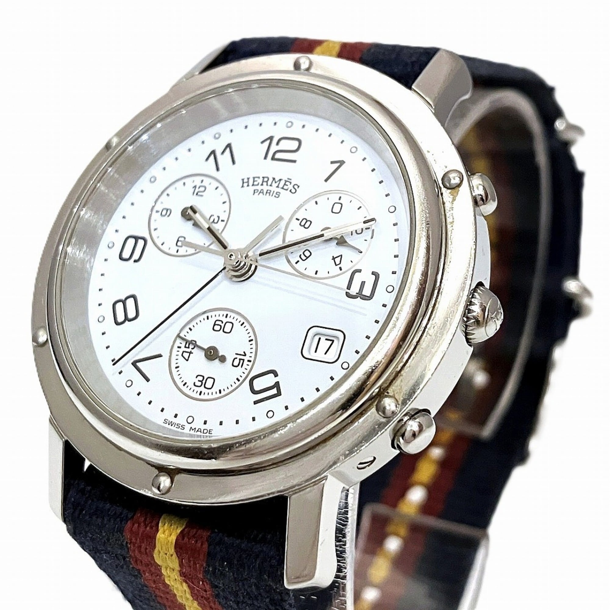 Hermès Clipper-horloge, 57,4 g, roestvrij staal, quartz uurwerk, witte wijzerplaat, CL1.910, gratis verzending