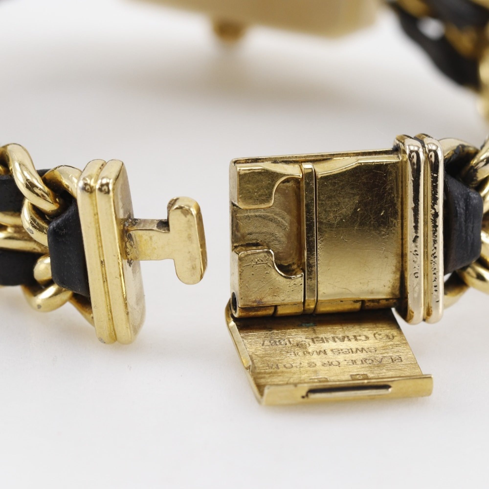 Chanel CHANEL Premiere L-horloge, verguld x leer, quartz, analoog display, zwarte wijzerplaat, dames