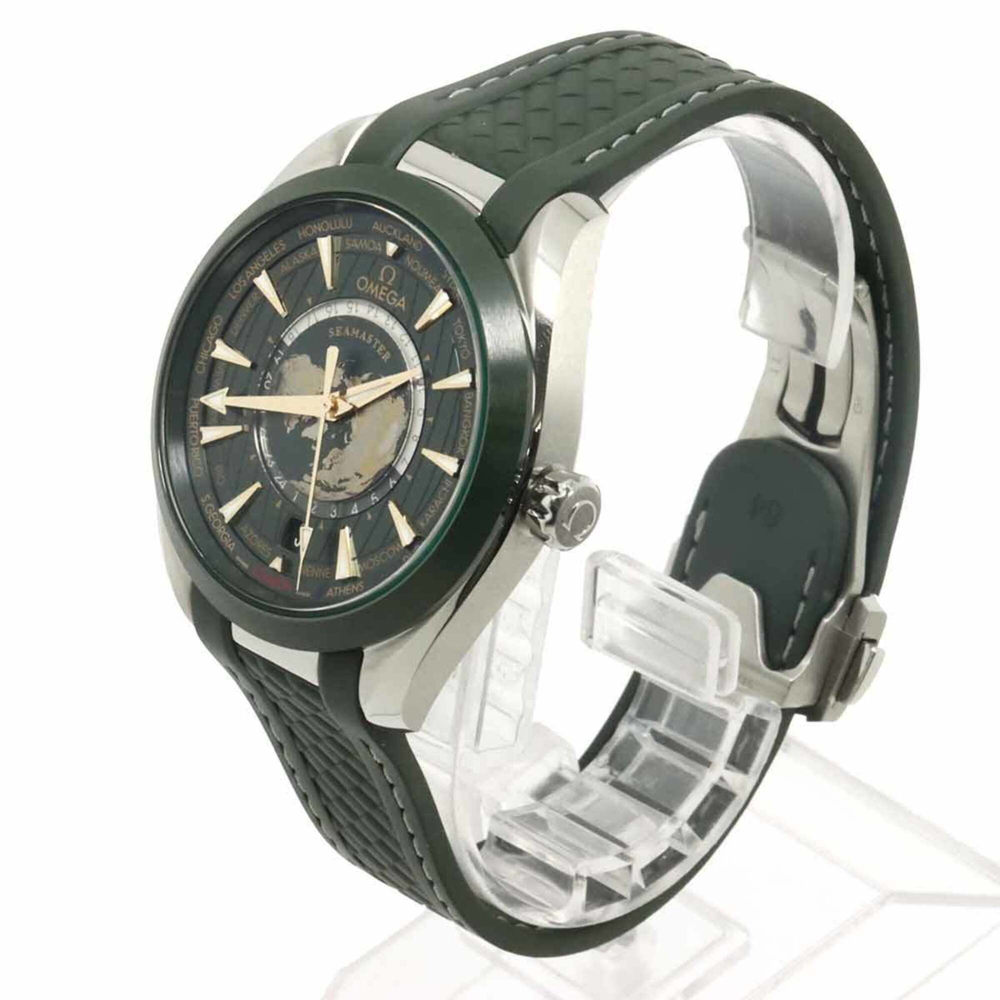 Omega Seamaster Aqua Terra GMT Worldtimer Master Co-Axial 220 32 43 22 10 001 Green Dial 43mm Watch