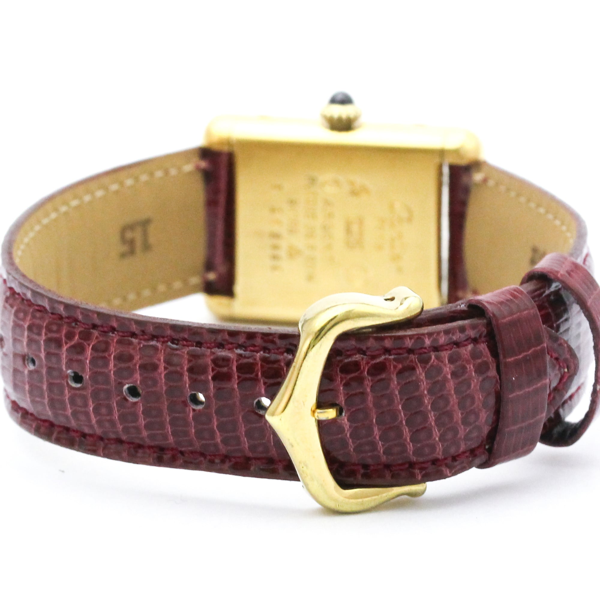 CARTIER Must Tank Vermeil Gold Plated Leater Hand-Winding Ladies Watch