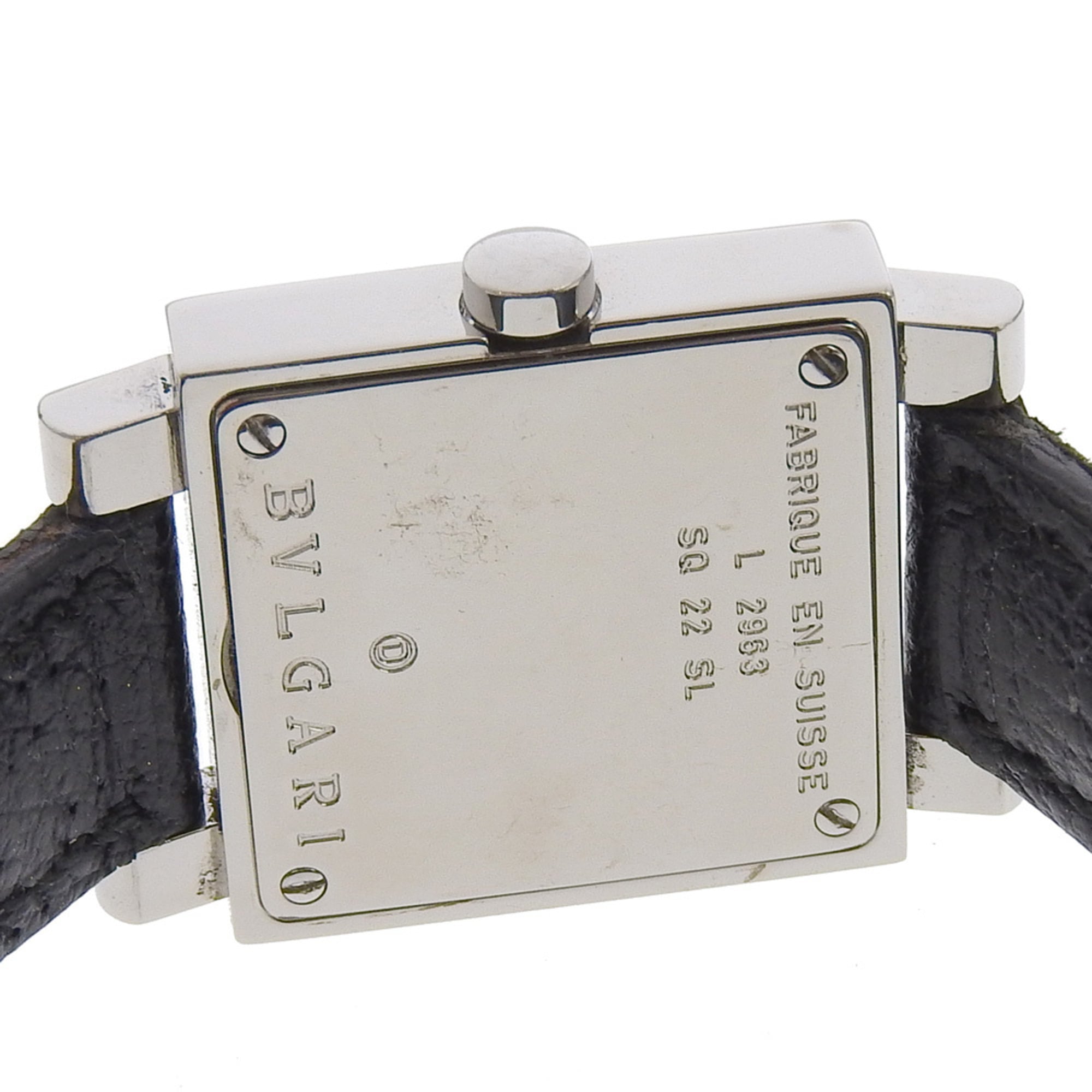 Bvlgari Quadrato SQ22SL dameshorloge, roestvrij staal met reliëfleer, quartz uurwerk, analoge wijzerplaat, zwarte wijzerplaat