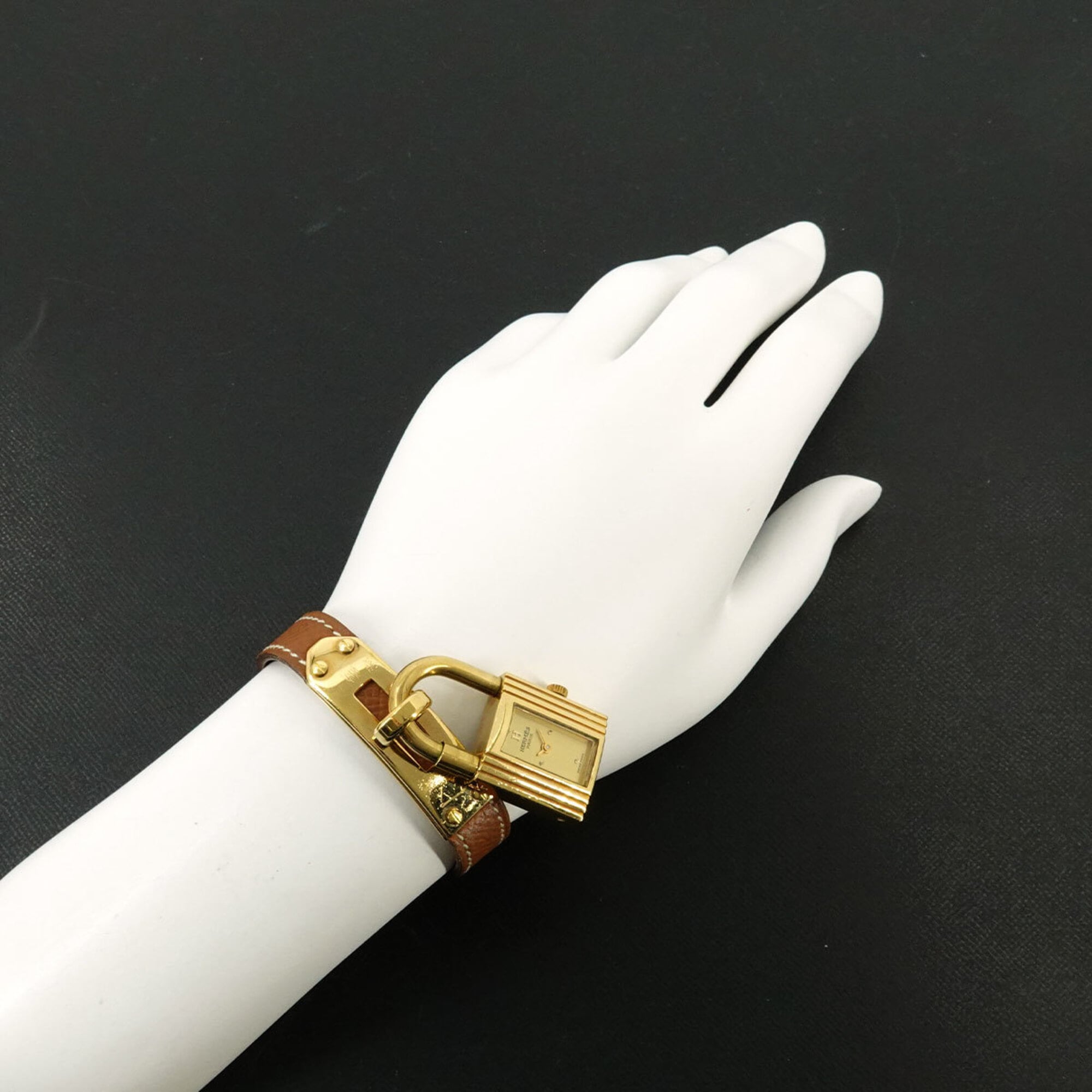 Hermes Kelly Watch, Ladies' Gold and Brown Quartz Watch with Padlock