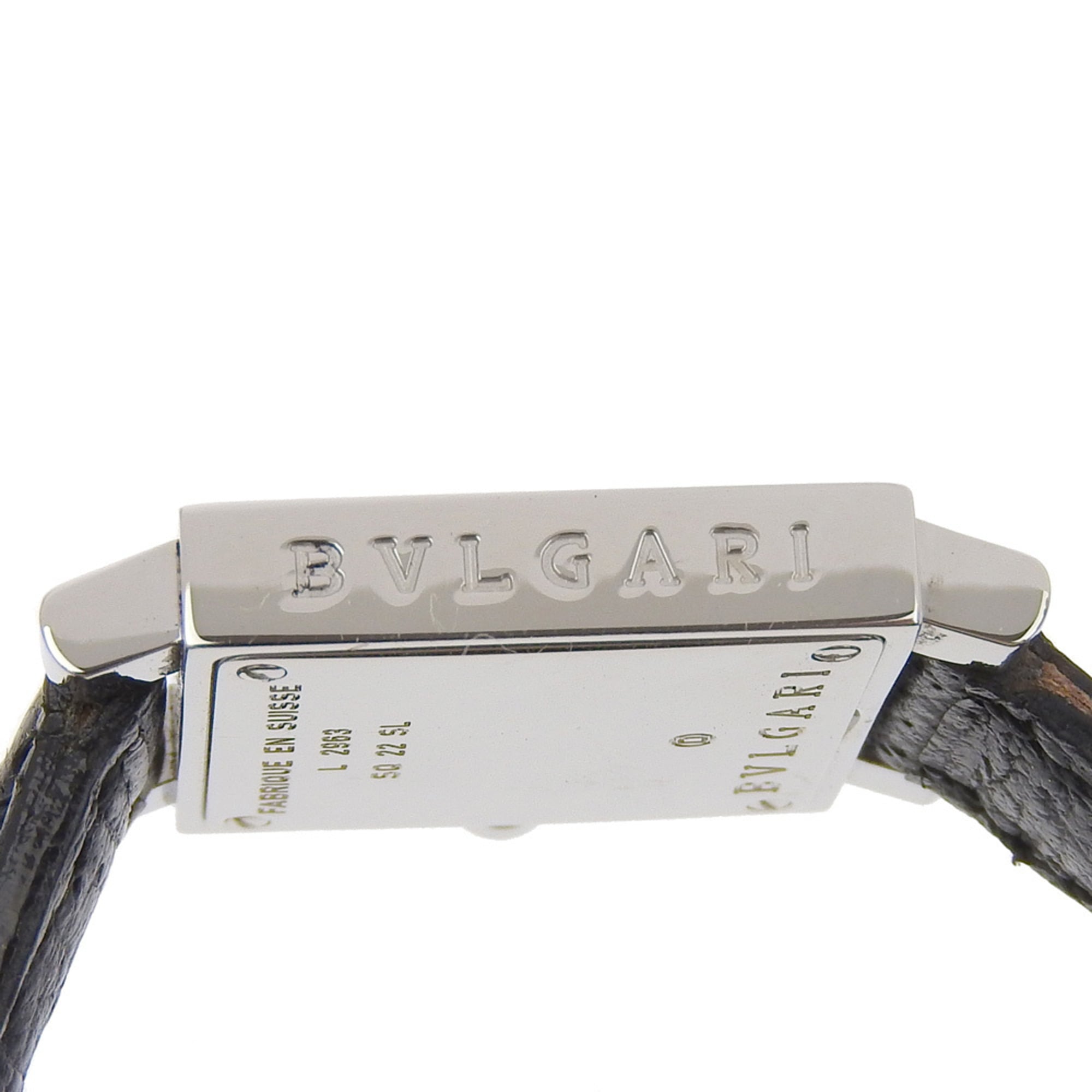 Bvlgari Quadrato SQ22SL dameshorloge, roestvrij staal met reliëfleer, quartz uurwerk, analoge wijzerplaat, zwarte wijzerplaat