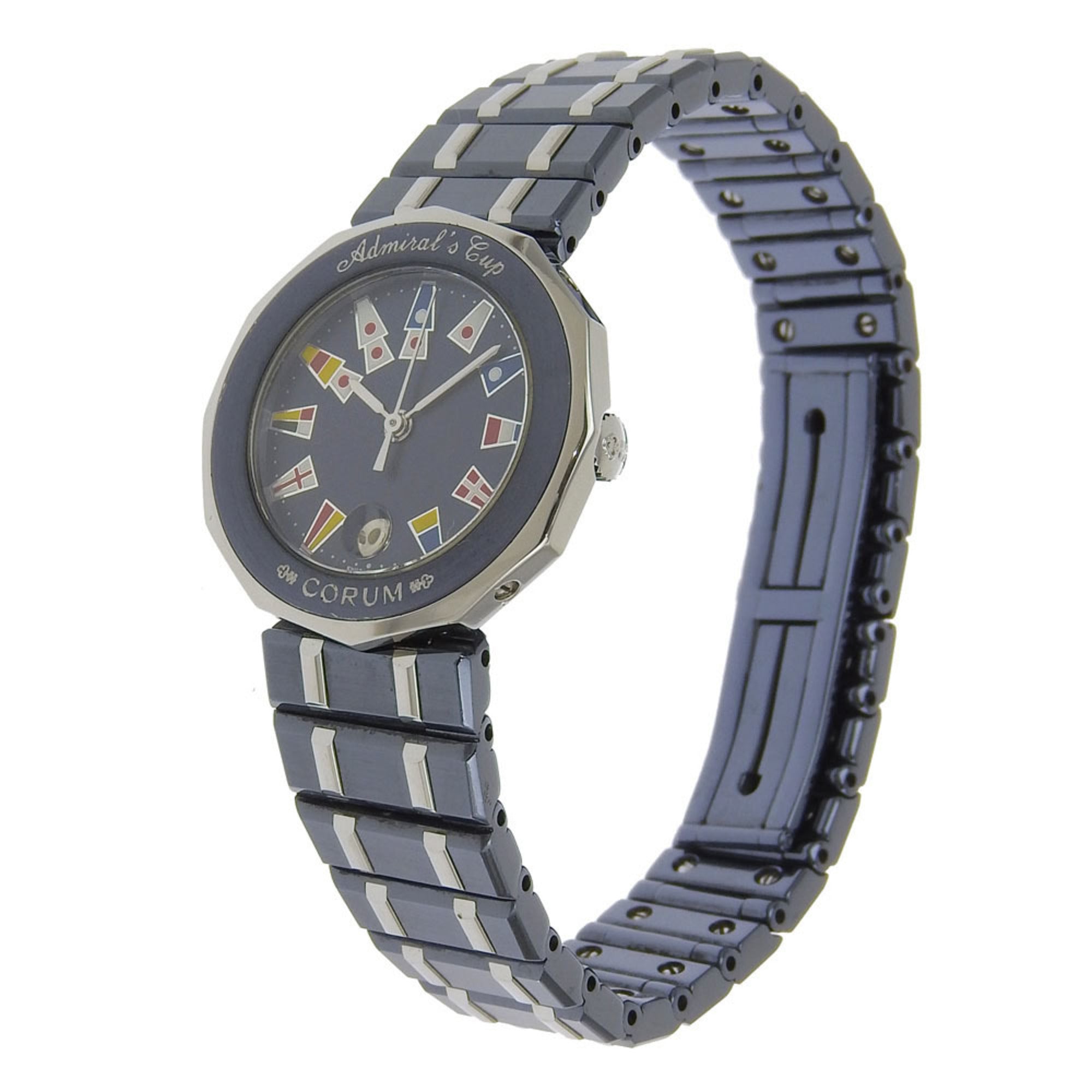 Corum Admiral's Cup Watch 39.610.30.V50 Stainless Steel x Gun Blue Quartz Analog Display Navy Dial Admirals Ladies