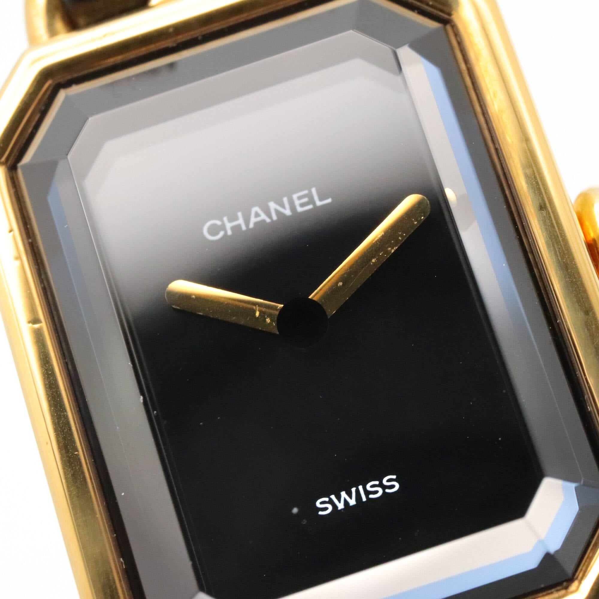 Montre Chanel CHANEL Première M, cuir plaqué or, pour femme, Noir, H0001