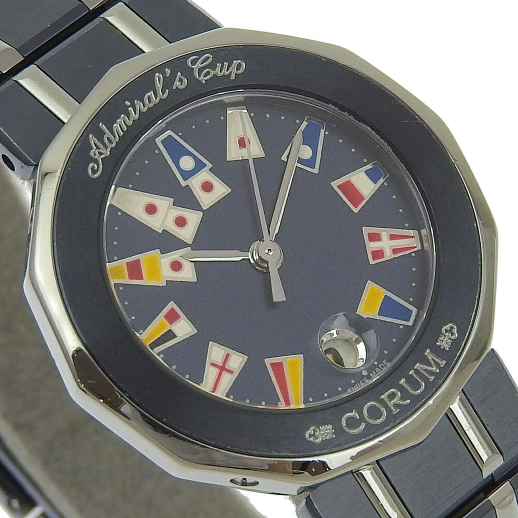 CORUM Admirals Cup Uhr 39.610.30 V050 Edelstahl x Gun Blue Swiss Made MarineblauSilber Quarz Analoganzeige Zifferblatt Damen