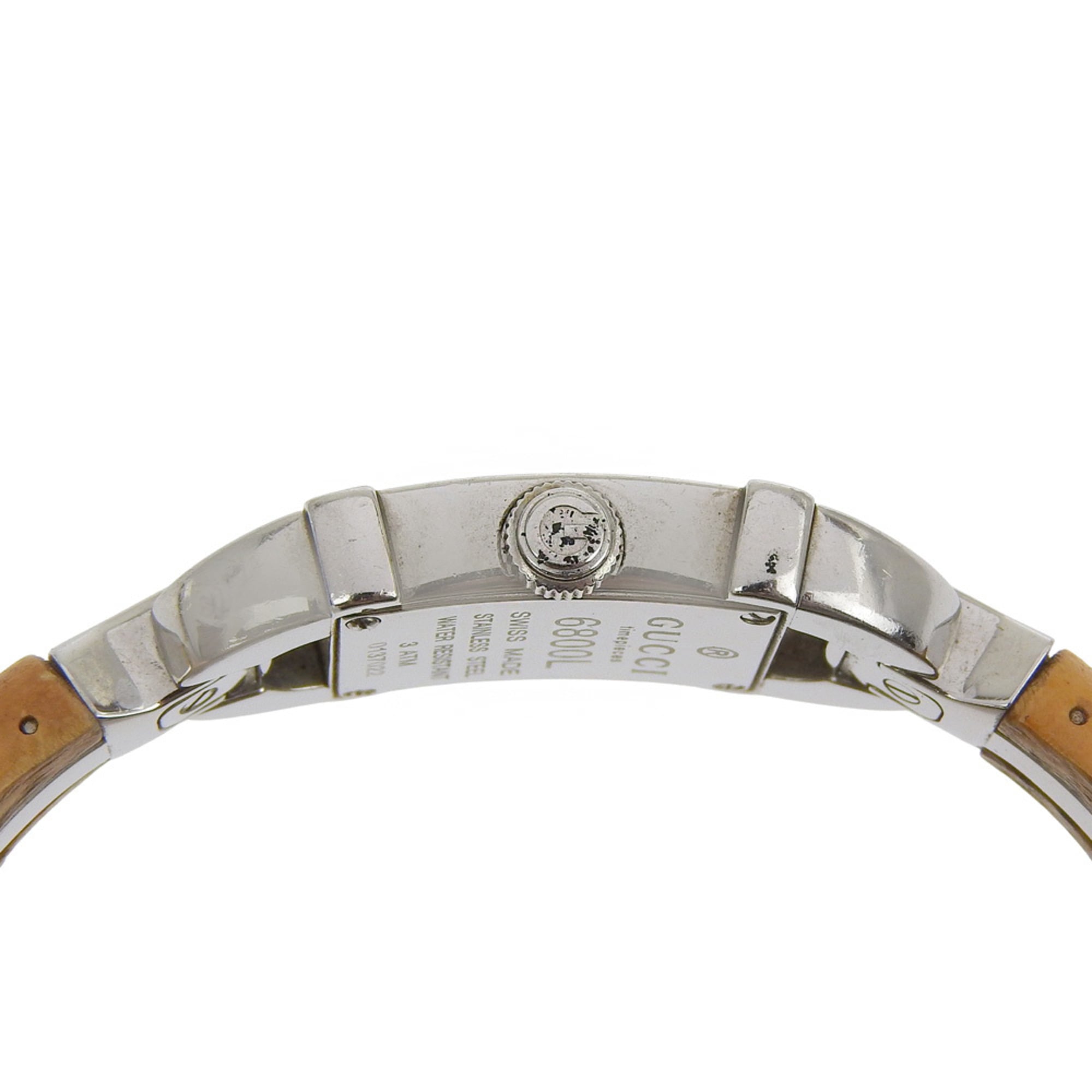 Gucci 6800L roestvrijstalen en bamboe quartzhorloge met analoge wijzerplaat en witte wijzerplaat voor dames
