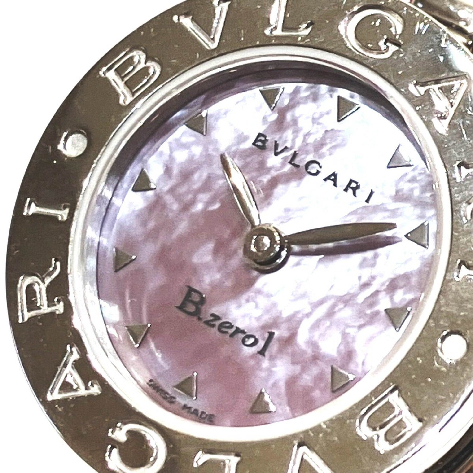 Bulgari Watch, Total Weight 26.8g, Stainless Steel, Genuine Leather Strap, Quartz Movement, Pink Mother-of-Pearl Dial, BZ22S