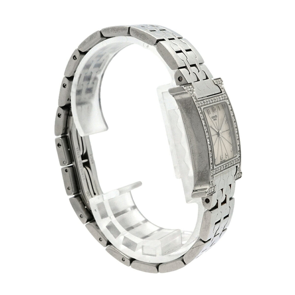 Hermes H- Diamond Bezel HH1.230 Horloge met zilveren wijzerplaat, 21 mm