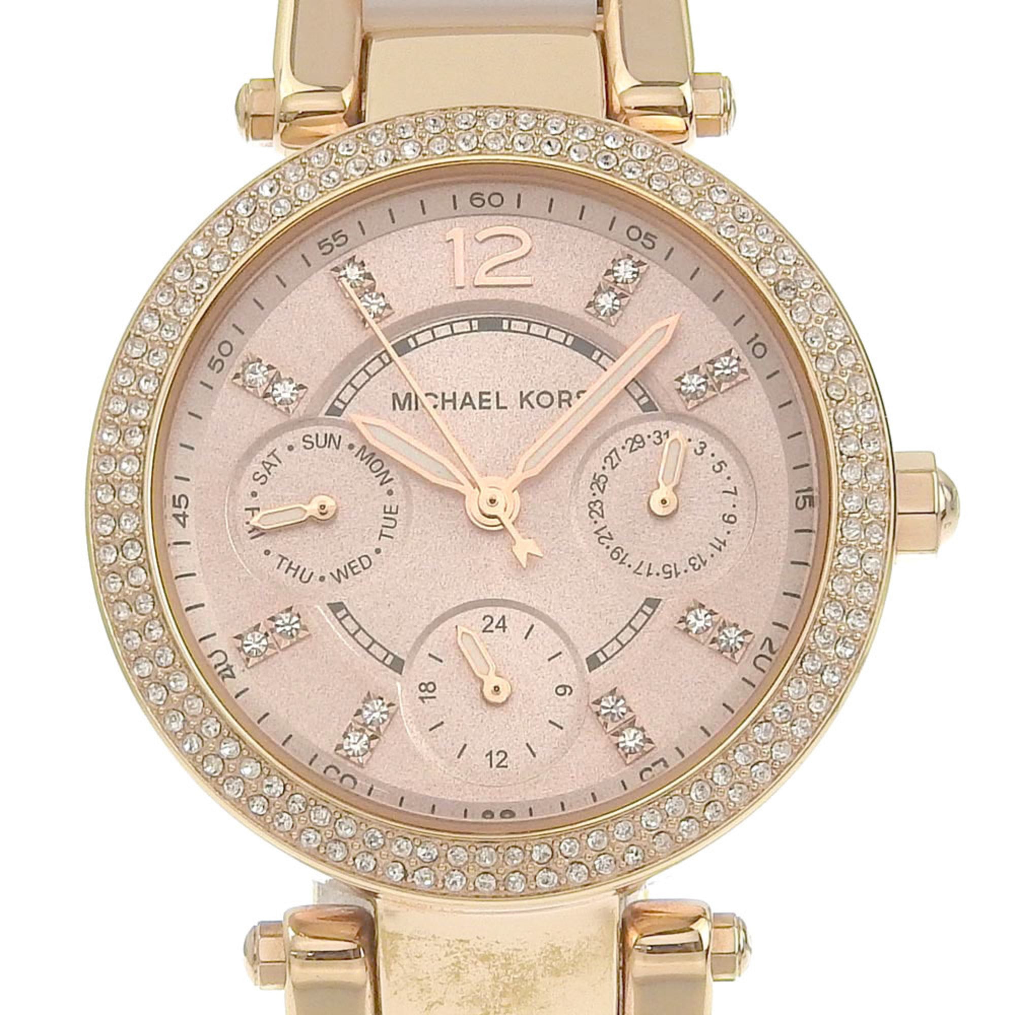 Michael Kors Day Date Watch MK6110 Stainless Steel x Acetate Rose Gold Quartz Multi-hand Analog Display Dial Women's
