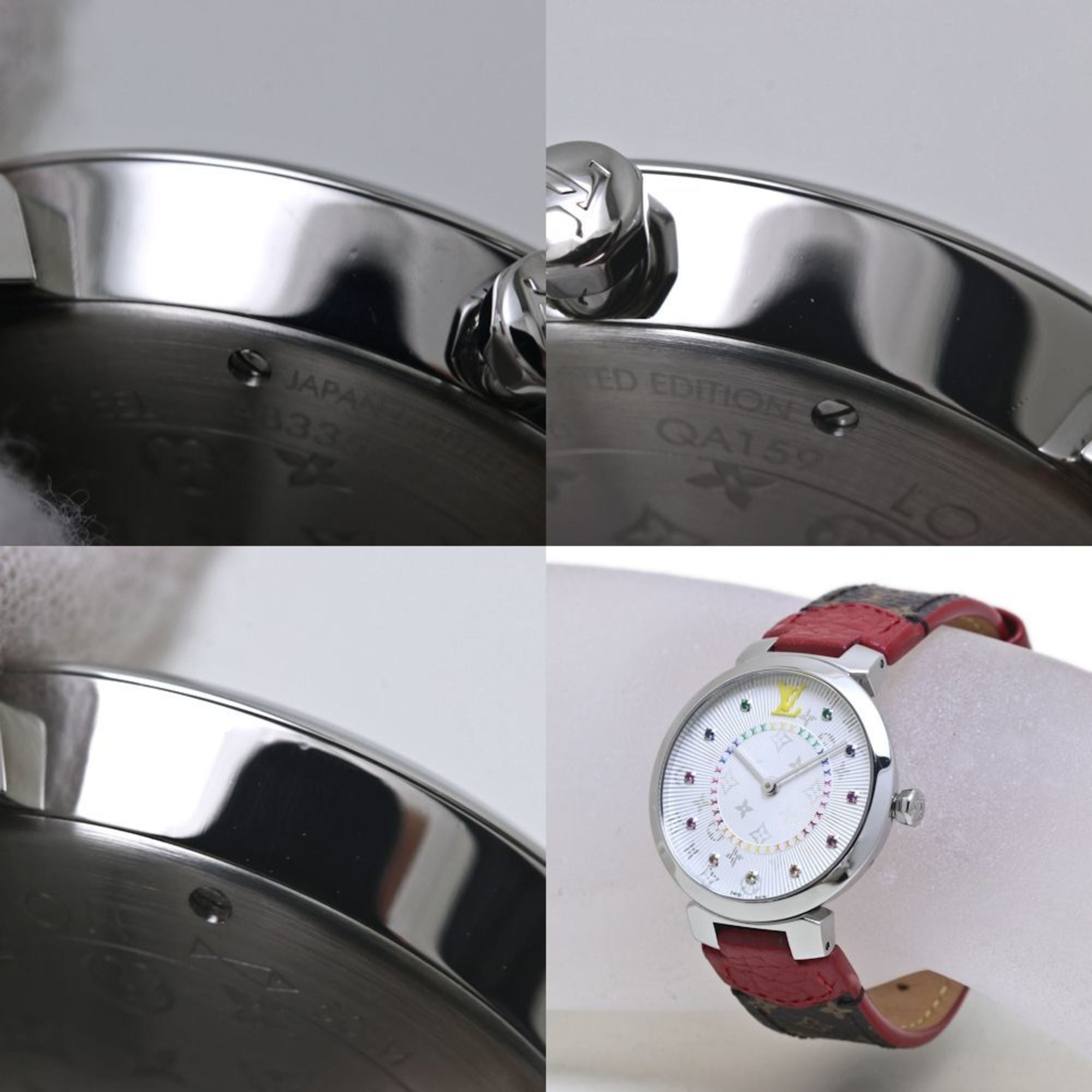 LOUIS VUITTON Tambour MM Damenuhr mit regenbogenfarbenen Steinen, Modell QA159Z, Artikelnummer 40091