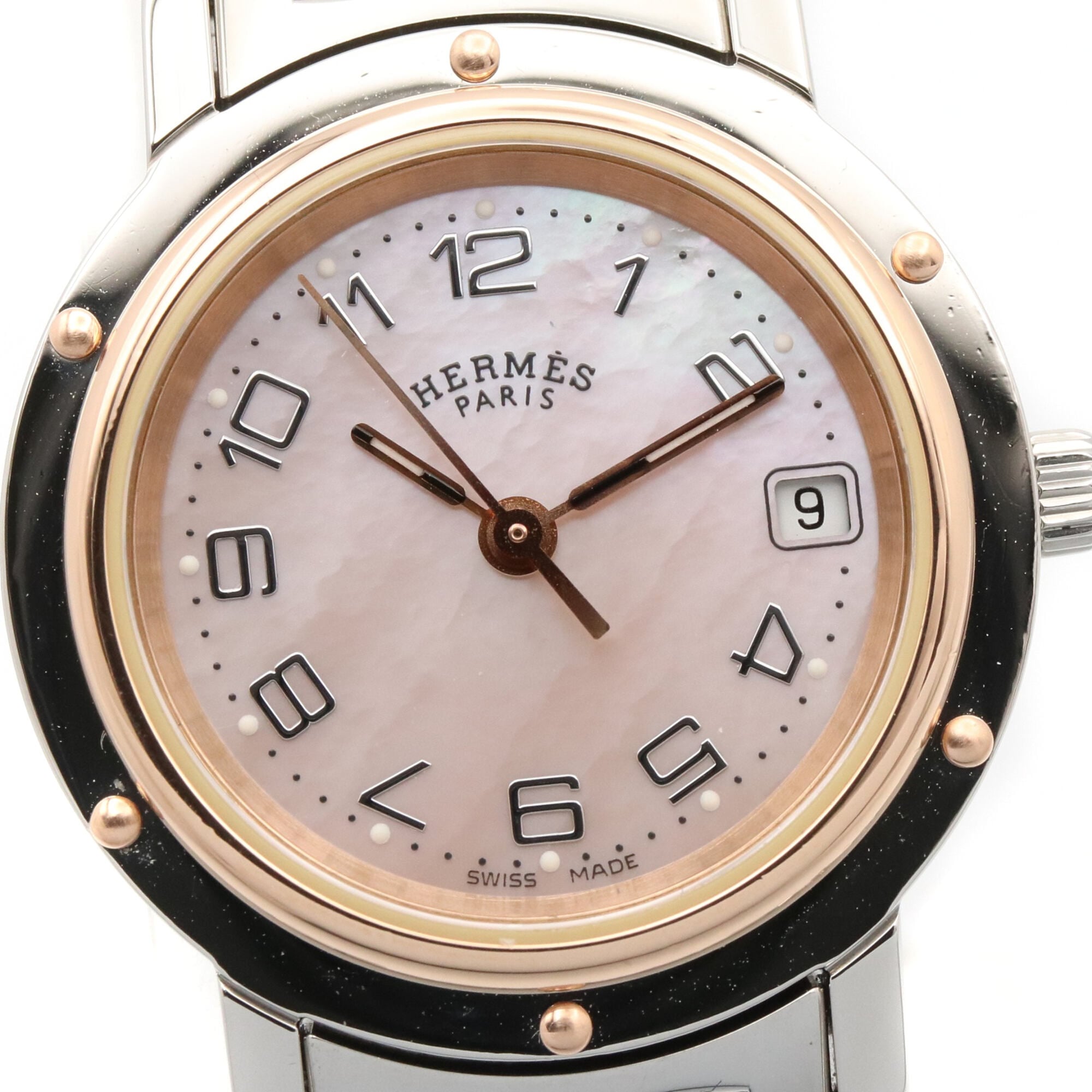 Hermes Clipper Nacre CL4.221 roze schelpwijzerplaat 23 mm horloge