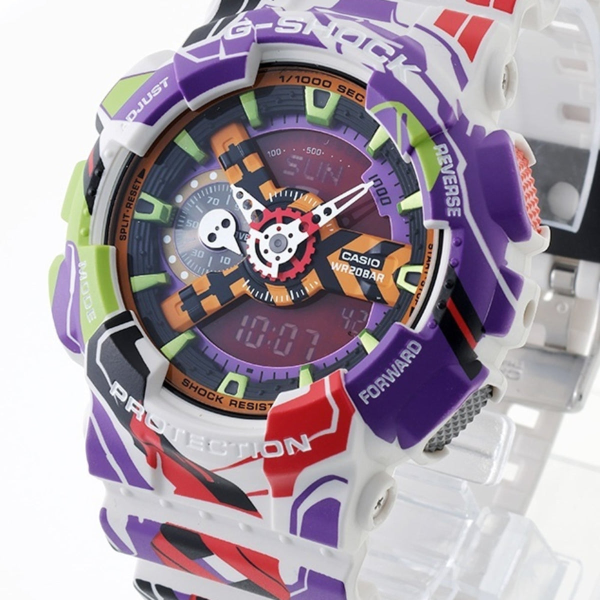 Casio G-SHOCK 1100-Serie – Evangelion-Kooperationsmodell GA-110EVA30-7AJR, mehrfarbiges Zifferblatt, 51 mm Uhr