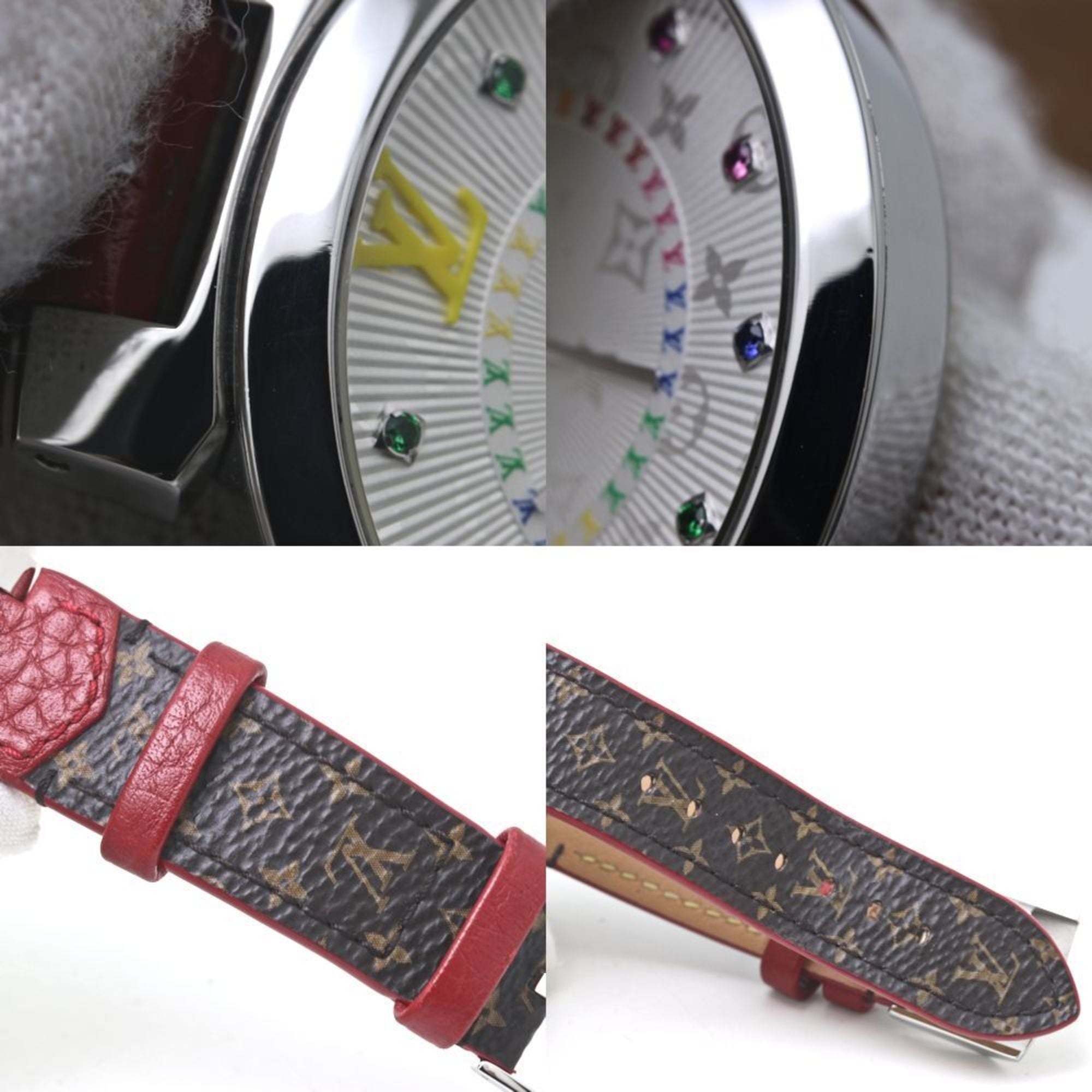 LOUIS VUITTON Tambour MM Damenuhr mit regenbogenfarbenen Steinen, Modell QA159Z, Artikelnummer 40091