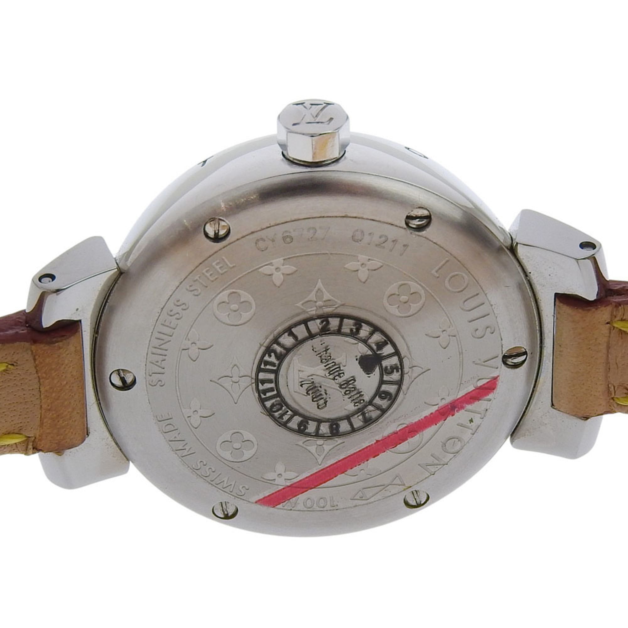Louis Vuitton Tambour-horloge Q1211, roestvrij staal en leer, quartz uurwerk, analoge wijzerplaat, bruine wijzerplaat, damesmodel