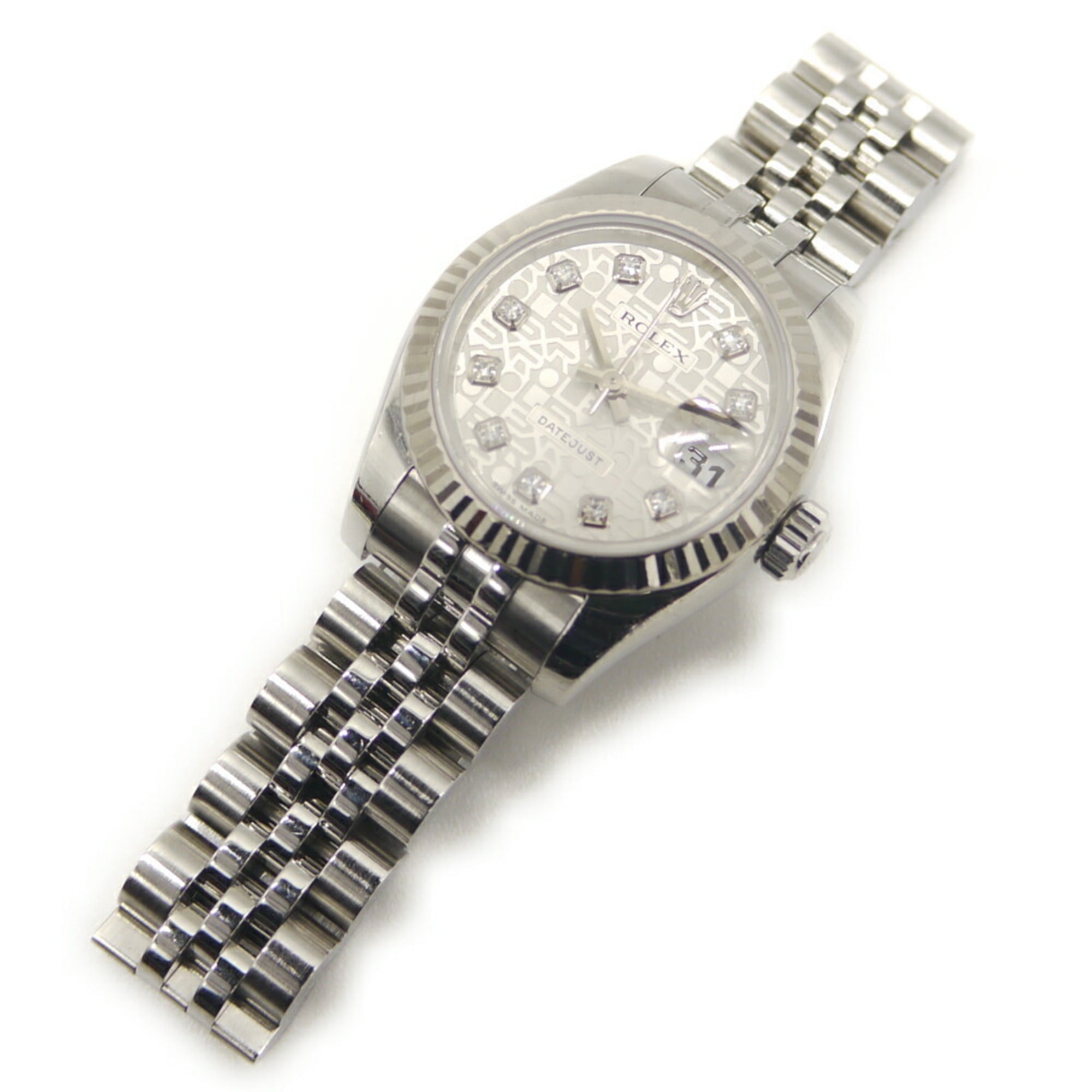 ROLEX Datejust 179174G (Seriennummer mit „D“), Automatik, mit 10 Diamanten besetzt, Zifferblatt im Computer-Design, Damenuhr.