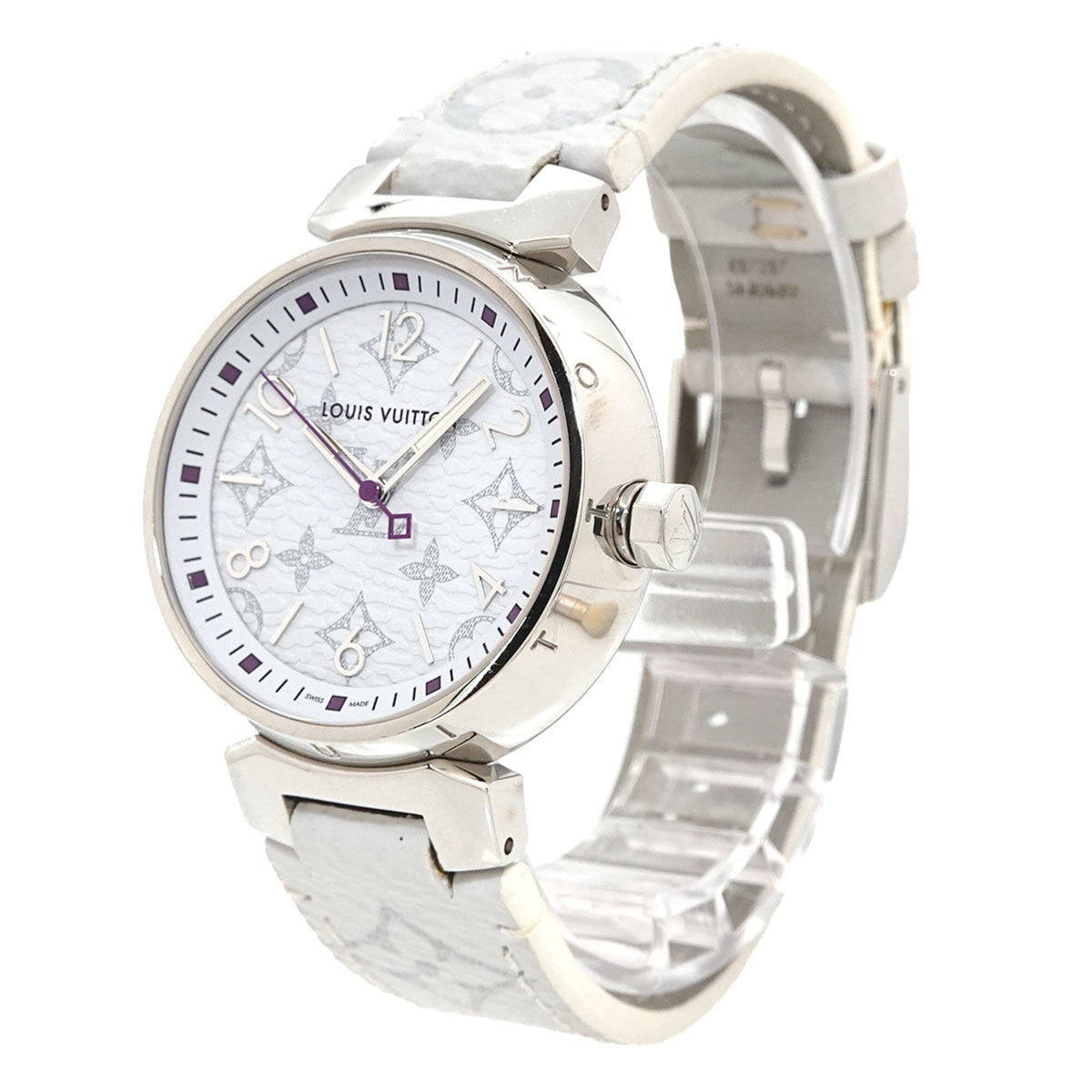 Louis Vuitton Tambour MM Monogram wit QA116 horloge met witte wijzerplaat, 34 mm