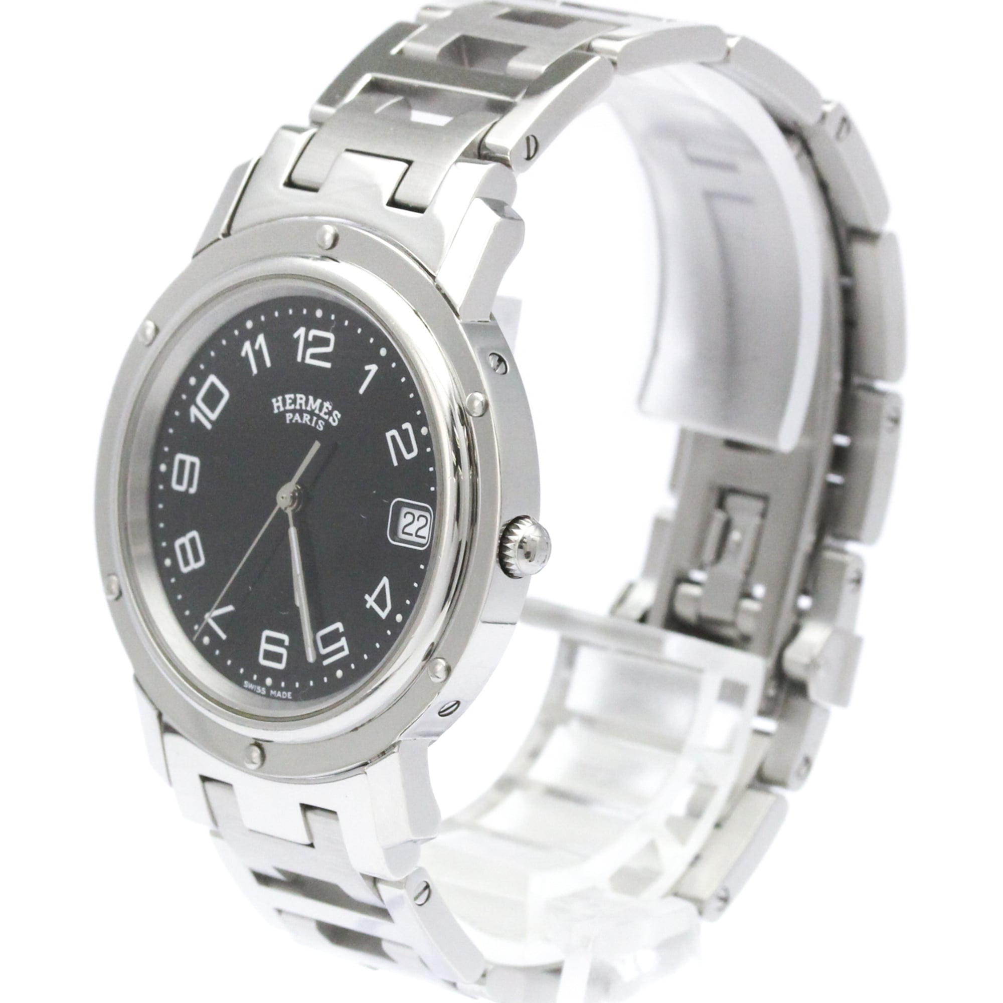 HERMES Clipper Stainless Steel Quartz Mens Watch CL6.710 Polished