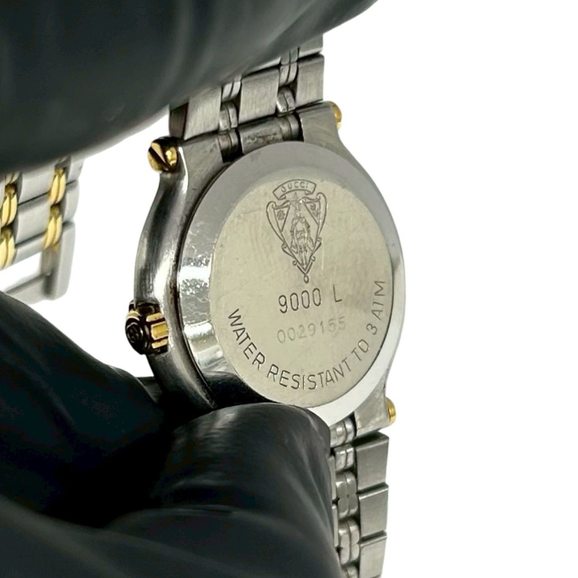 GUCCI 9000L Logo Engraved Stainless Steel Quartz Wrist Silver 26018