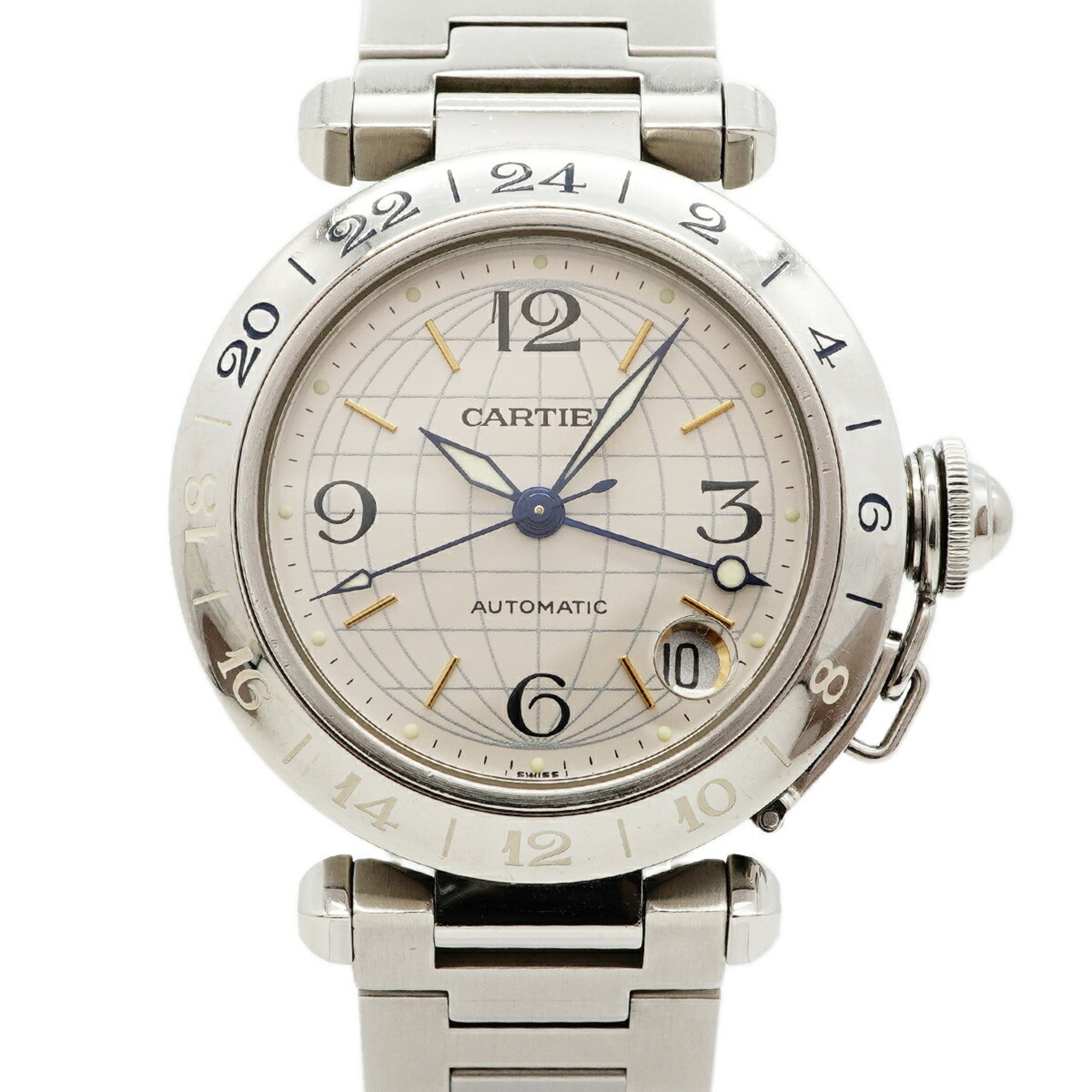 Cartier Pasha C Meridian GMT W31029M7 Silver Dial (Boys' Size)