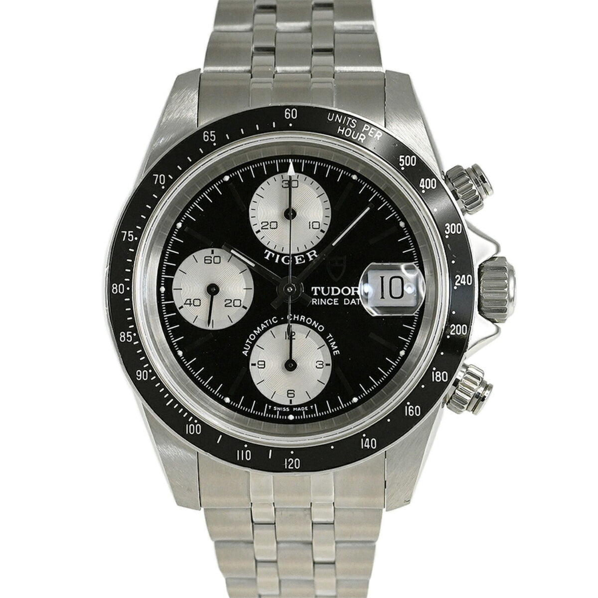 Tudor Prince Date Chronotime Tiger 79260 Black, Silver Dial 39mm Watch