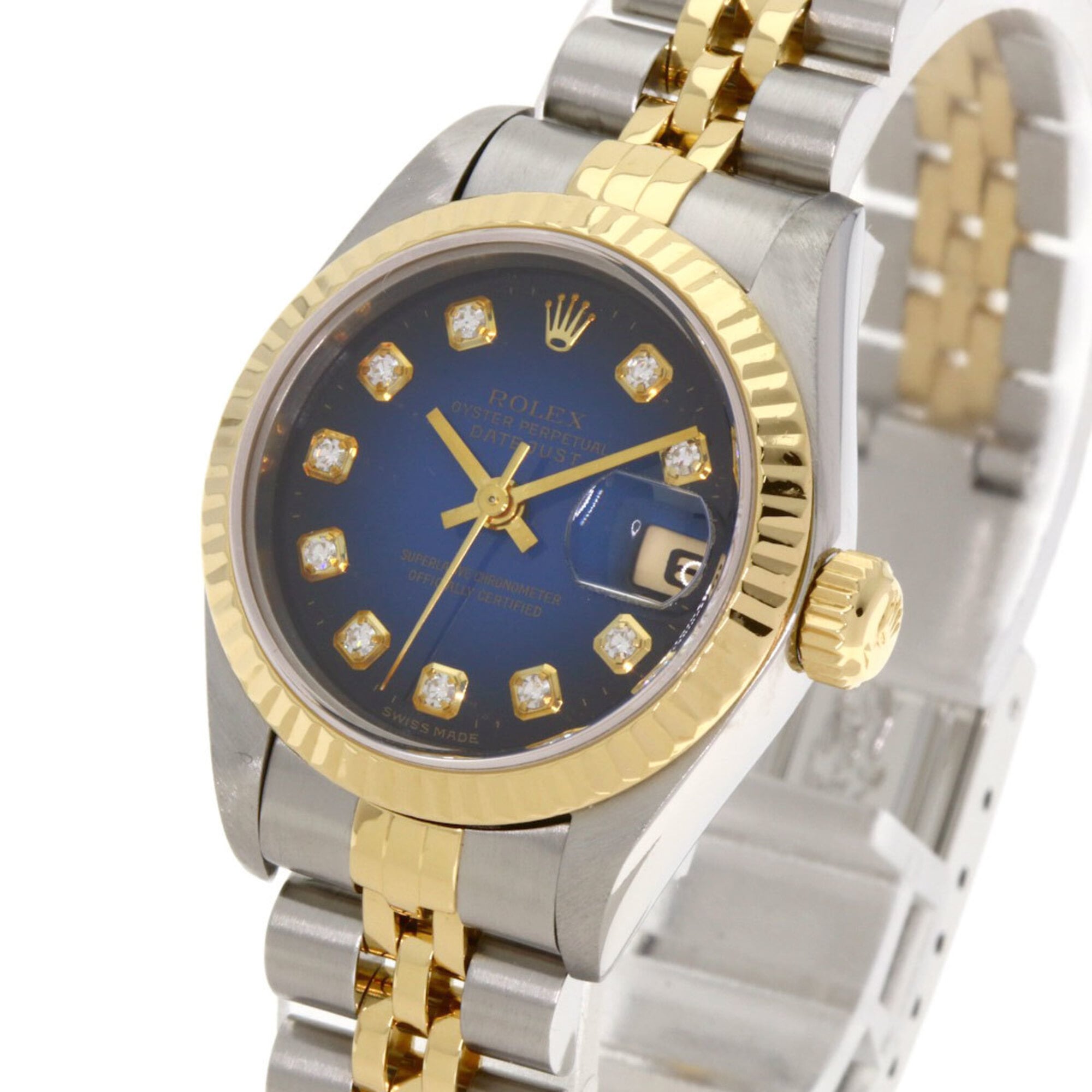 Rolex 69173G Datejust 10P Diamant-Uhr mit blauem Farbverlauf aus Edelstahl SSx18KYG (18KYG) für Damen