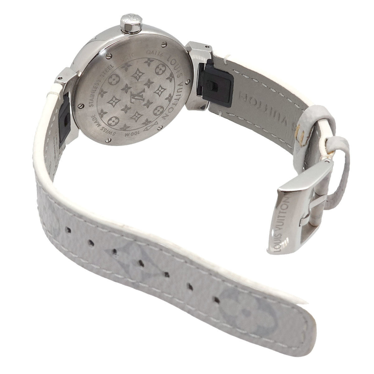 Louis Vuitton Tambour MM Monogram wit QA116 horloge met witte wijzerplaat, 34 mm