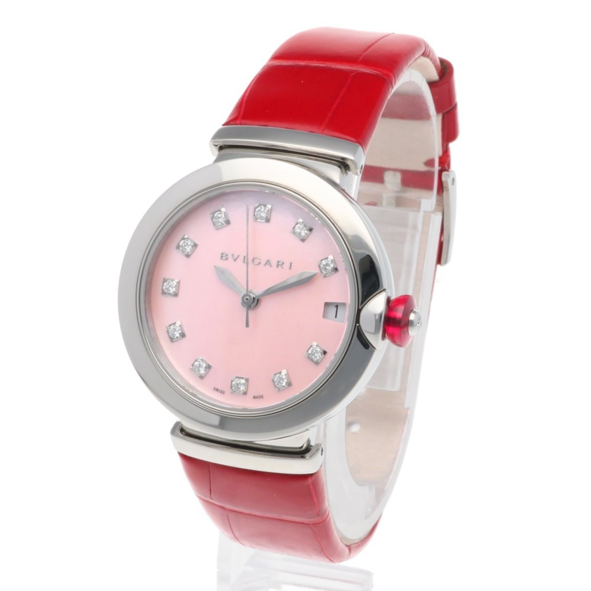 Bvlgari Lucea roestvrijstalen dameshorloge LU33C2SLD/11, automatisch, BVLGARI, roze kast met 11 diamanten
