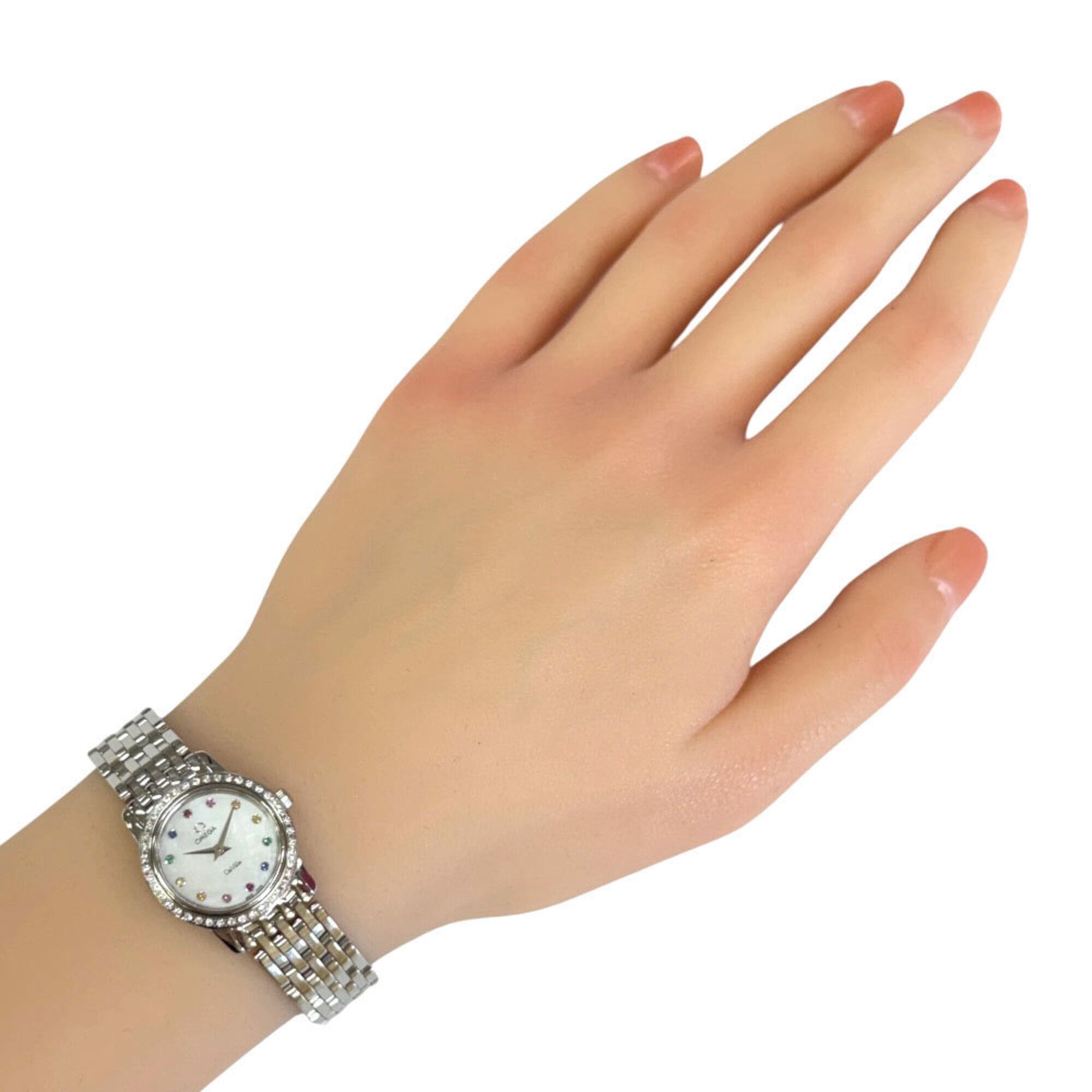 Omega De Ville watch, stainless steel quartz, polished, 59518XXX, ladies', OMEGA, white mother-of-pearl bezel, diamond.
