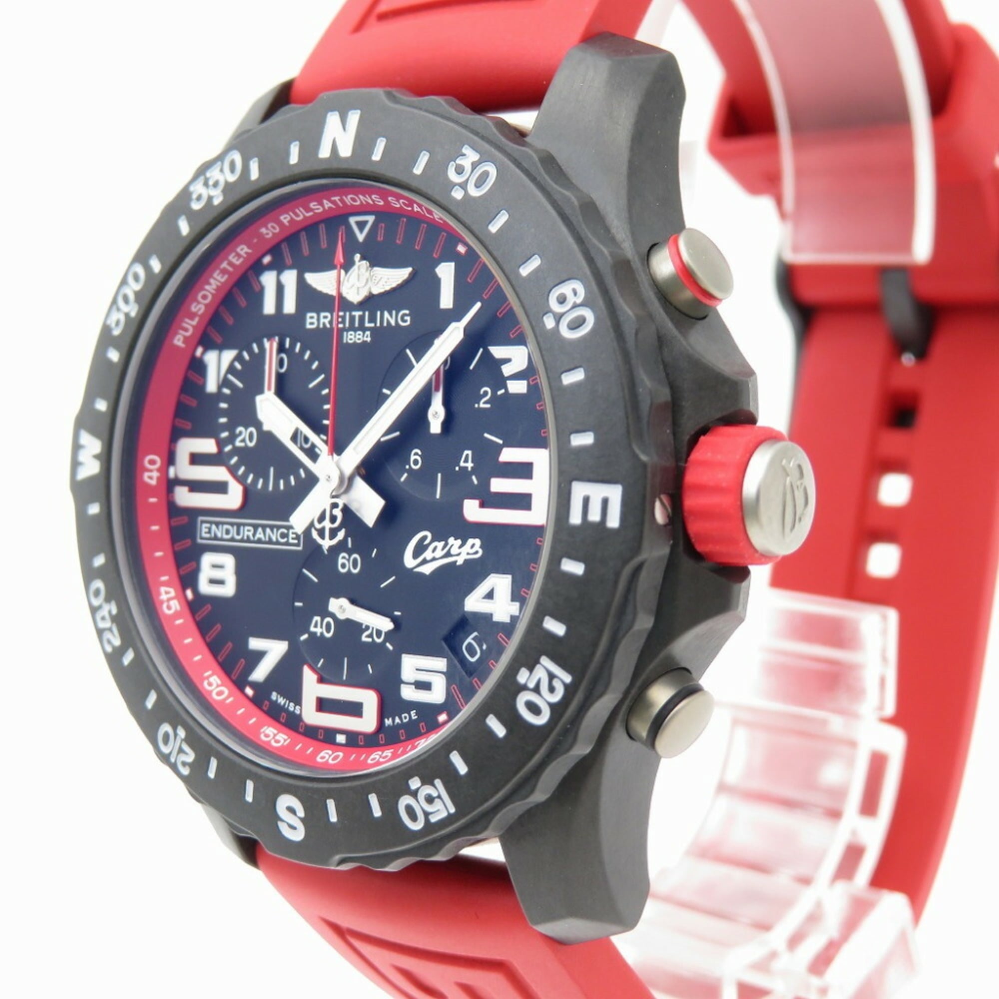 Zo goed als nieuw Breitling Endurance Pro Hiroshima Carp-samenwerkingsmodel X823101E1B1S1 quartzhorloge, Breitlight/rubber, zwarte wijzerplaat, rood, 1102BREITLING, herenhorloge