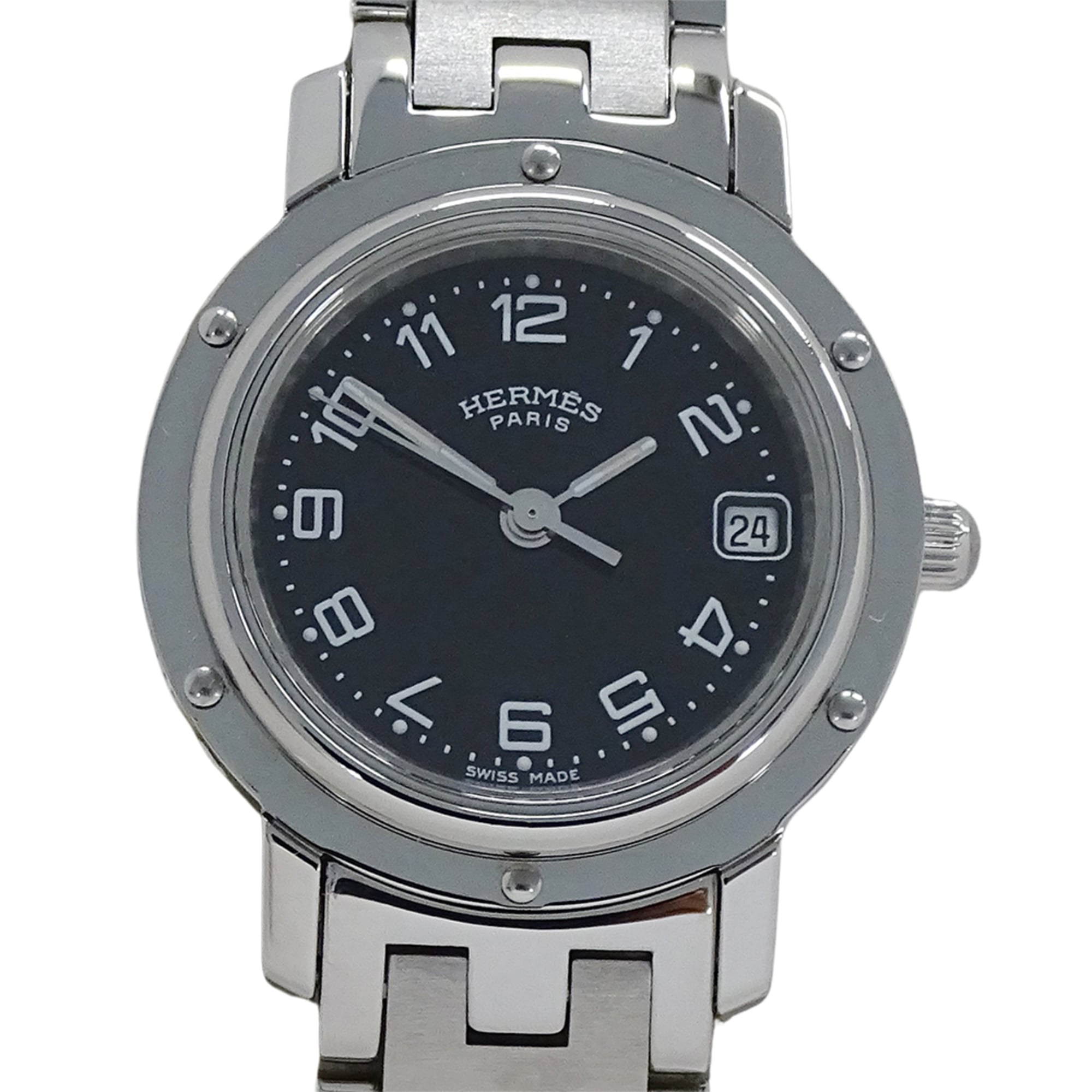 Hermes HERMES Women's Watch, Clipper Date, Quartz, Stainless Steel (SS), CL4.210, Silver & Black